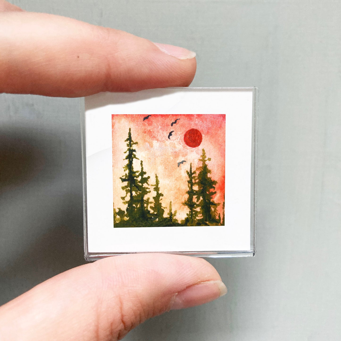 Mini 1" Pine Forest Sunset Watercolor Print