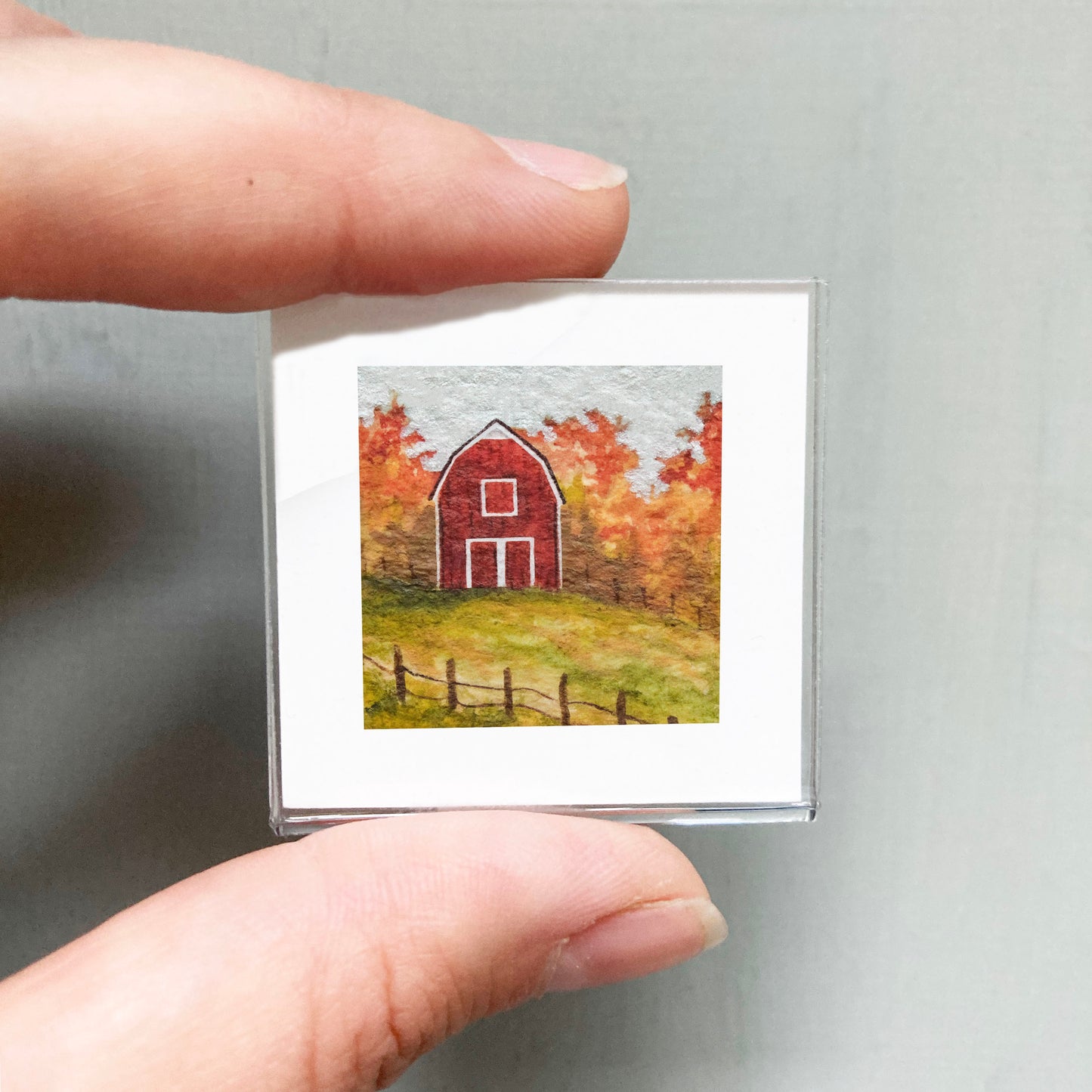 Mini 1" Red Barn Watercolor Print