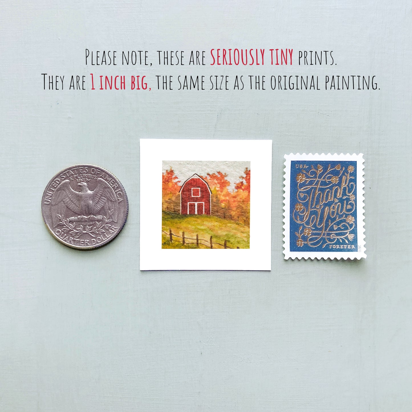 Mini 1" Red Barn Watercolor Print