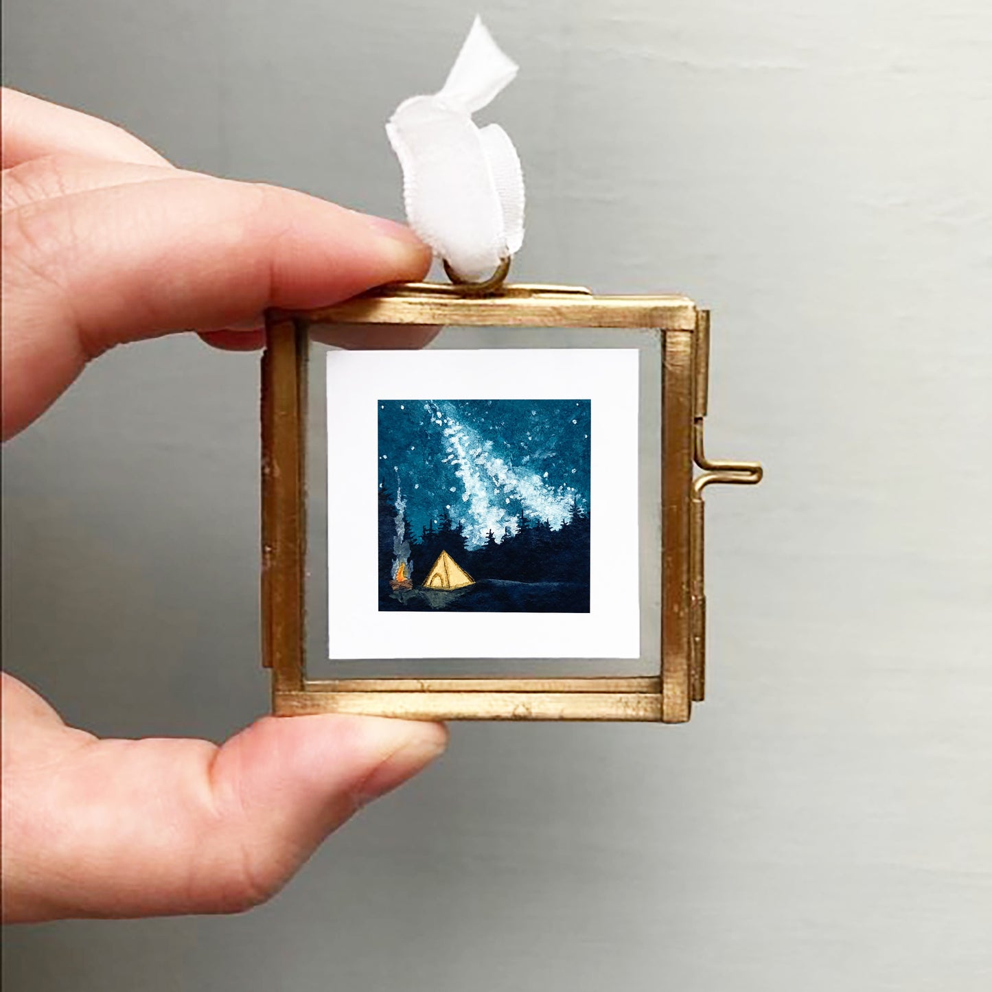 Mini 1" Camping Galaxy Night Tiny Watercolor Print