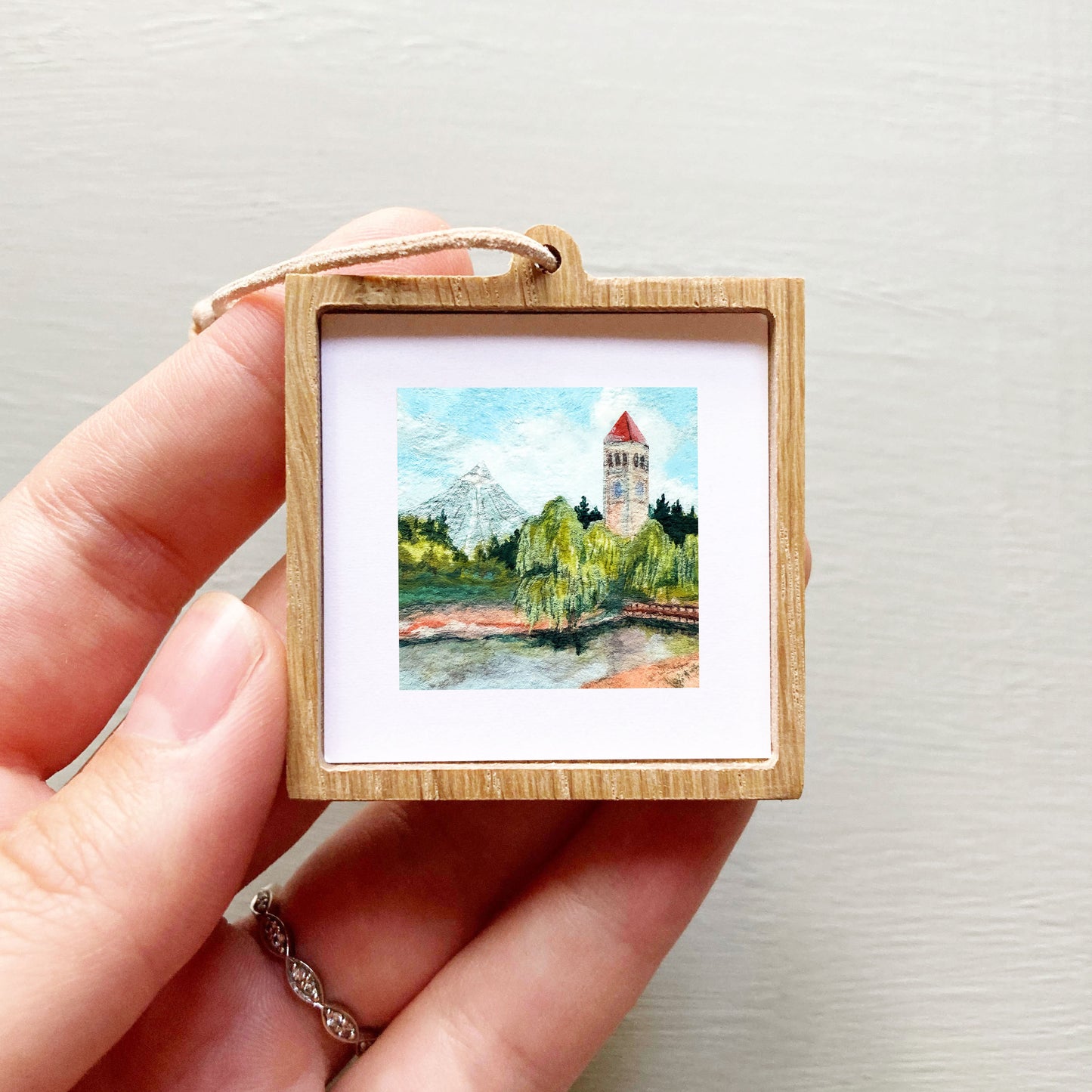 Mini 1" Clock Tower and Pavilion Spokane Gouache Print
