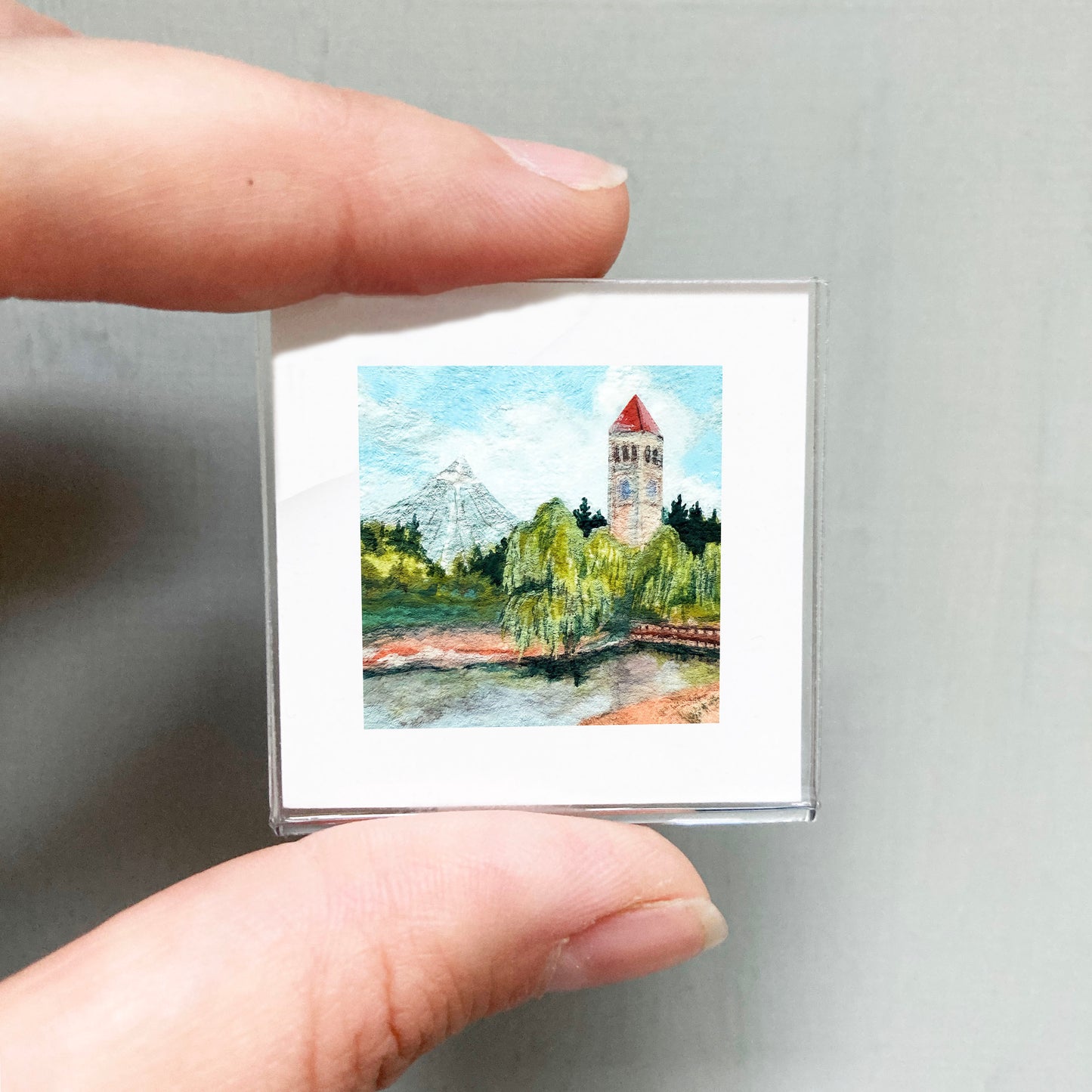 Mini 1" Clock Tower and Pavilion Spokane Gouache Print