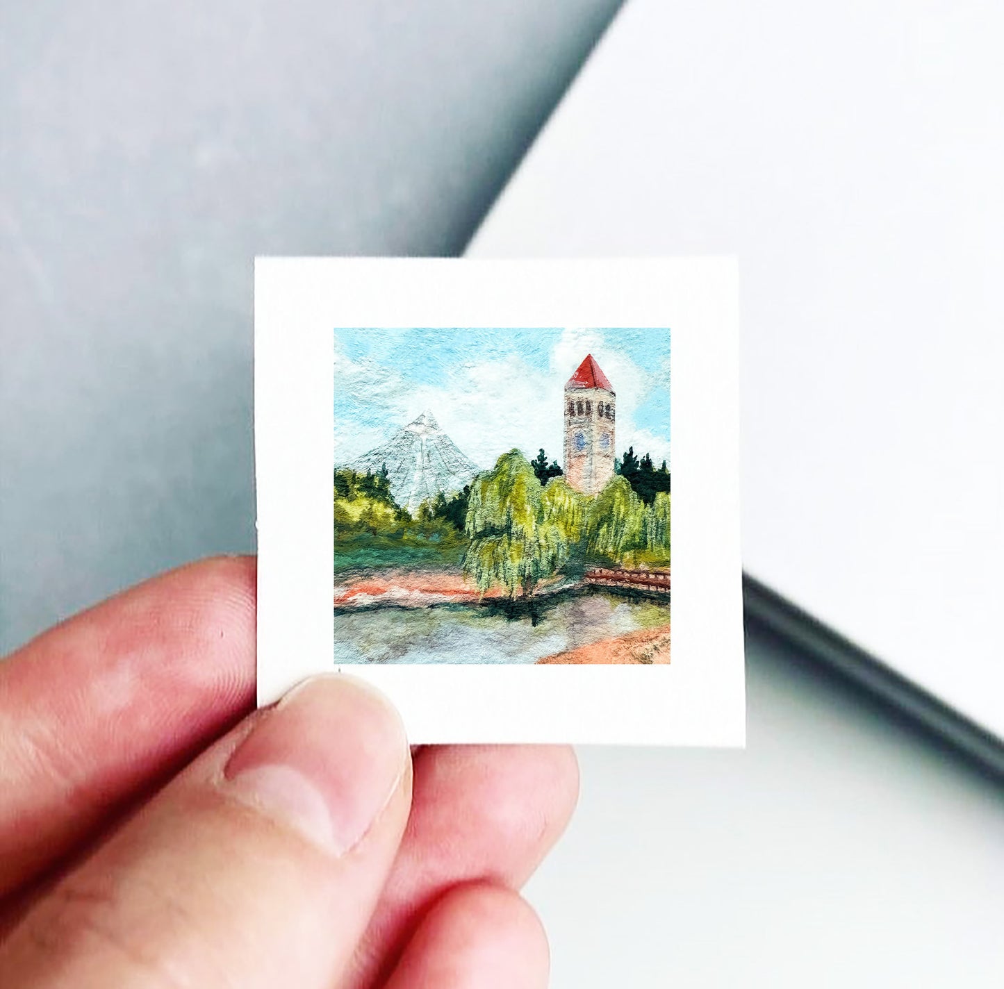 Mini 1" Clock Tower and Pavilion Spokane Gouache Print