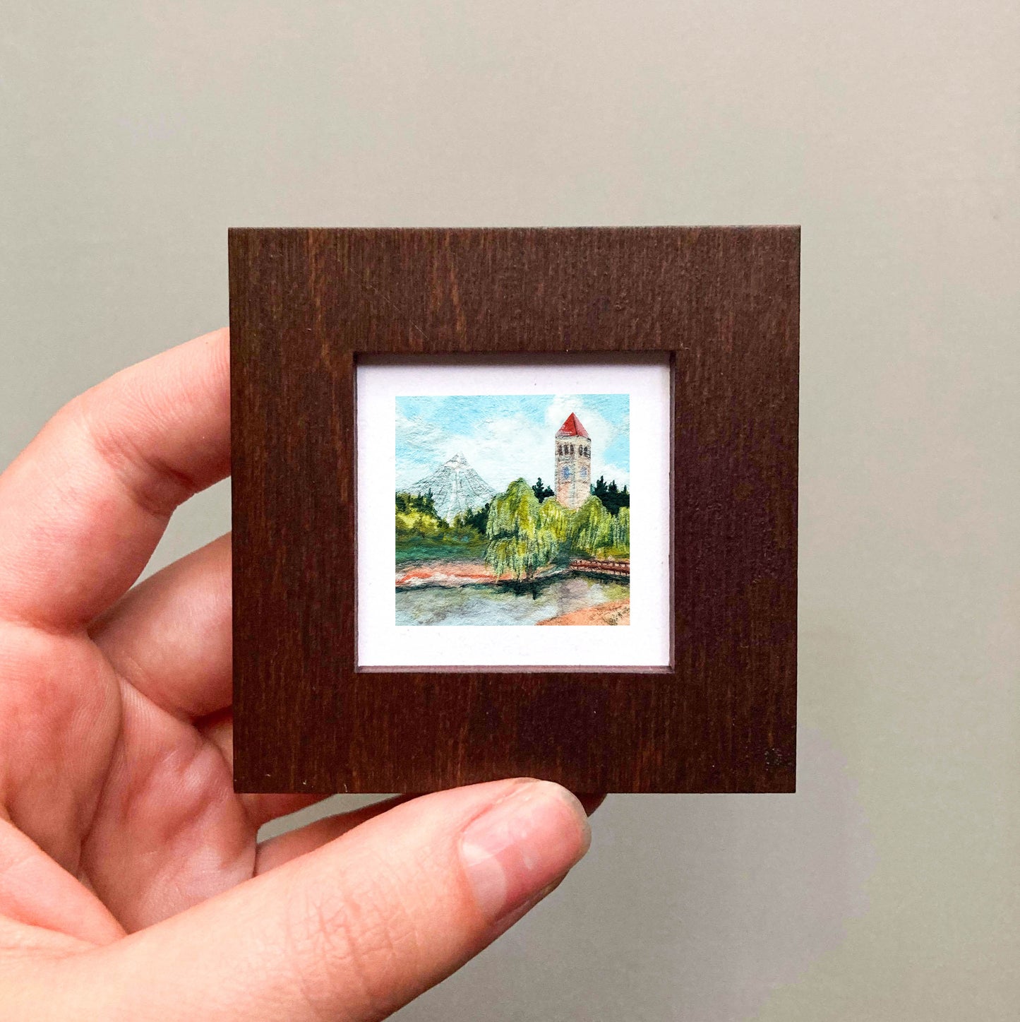 Mini 1" Clock Tower and Pavilion Spokane Gouache Print