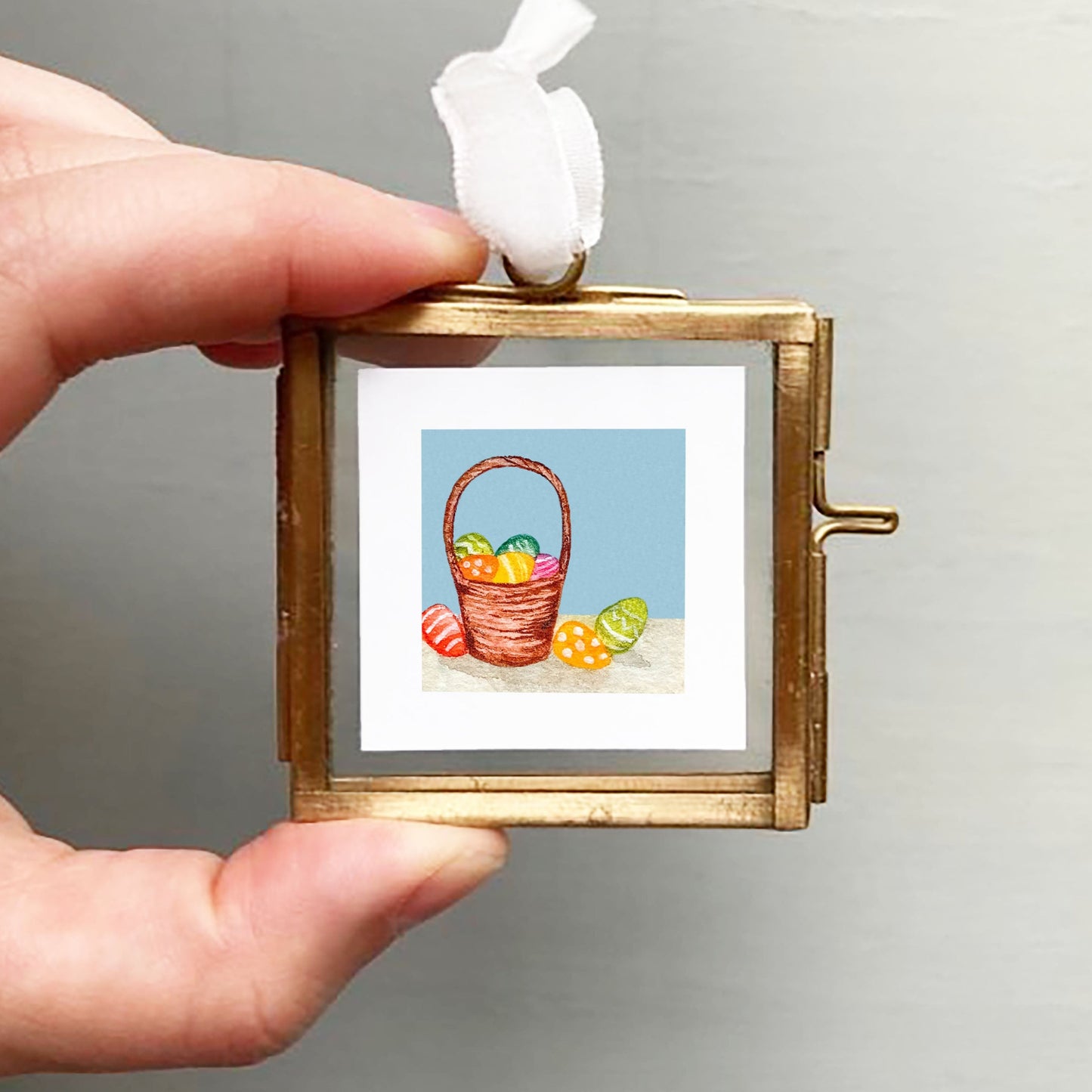 ORIGINAL Mini 1" Easter Basket Watercolor Painting