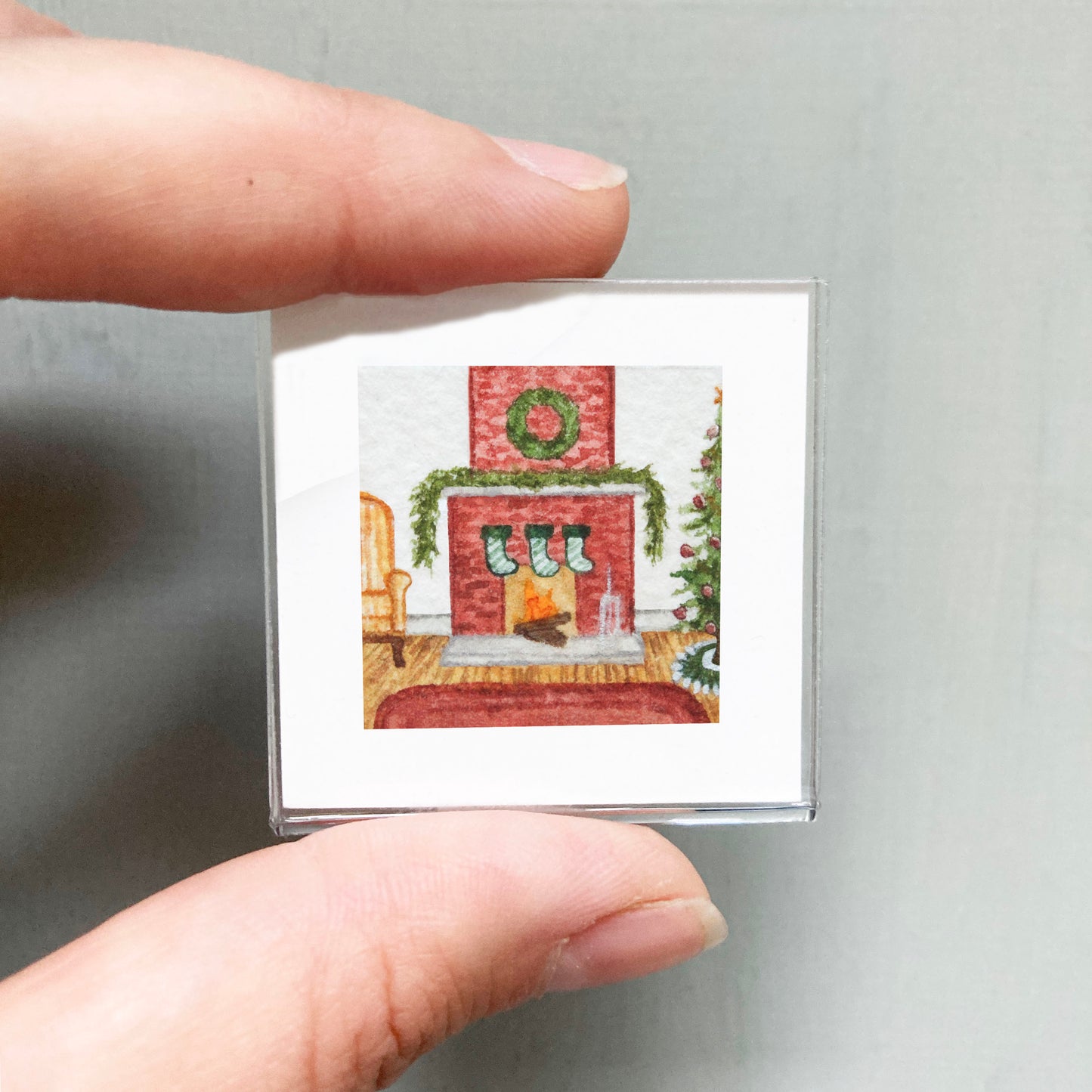 Mini 1" Christmas Stockings Fireplace Watercolor Print