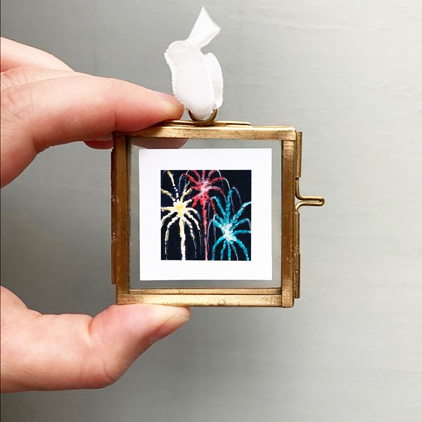 Mini 1" Fireworks 4th of July Tiny Watercolor Print