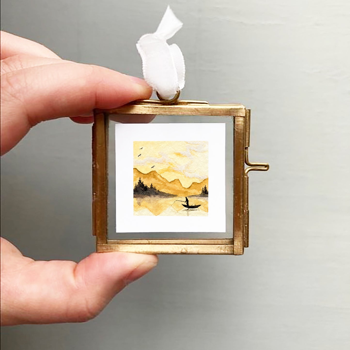 Mini 1" Fishing Lake Day Tiny Watercolor Print