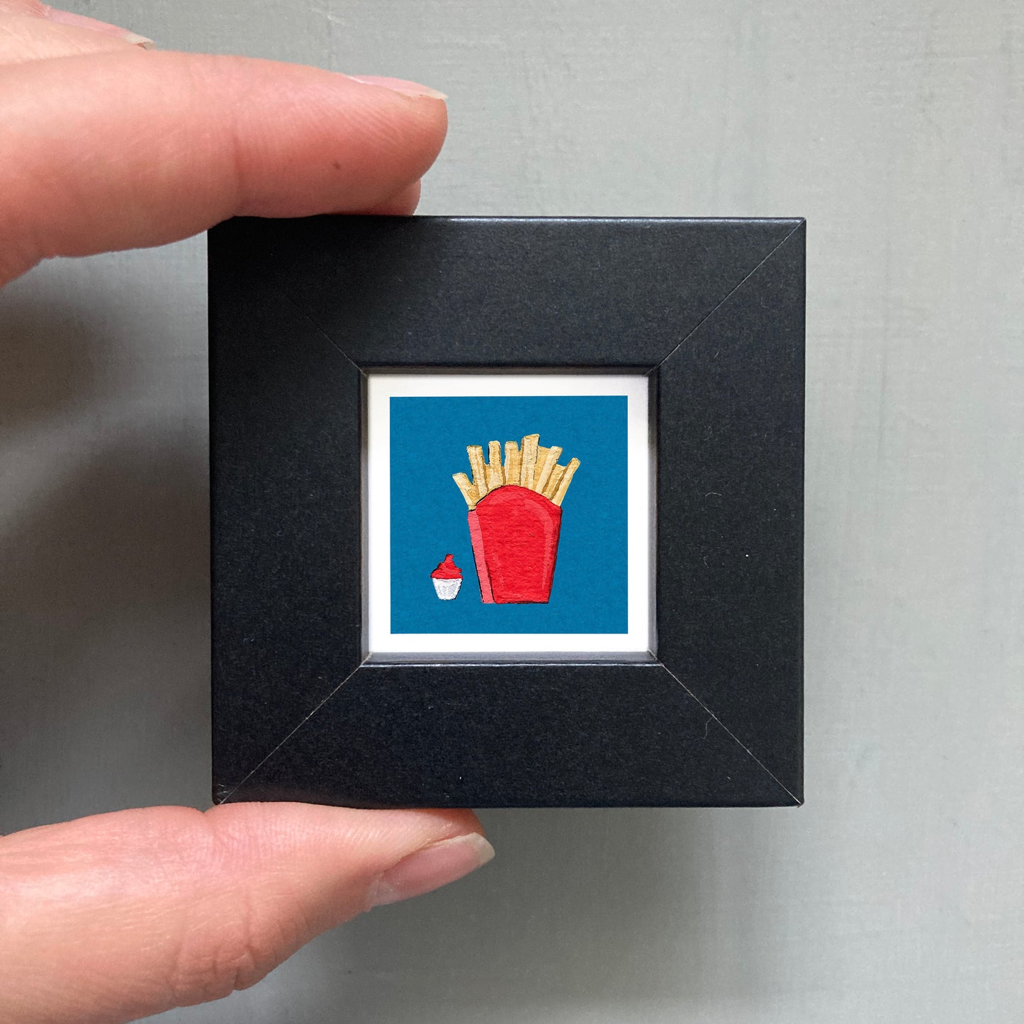 Mini 1" French Fries and Ketchup Gouache Art Print