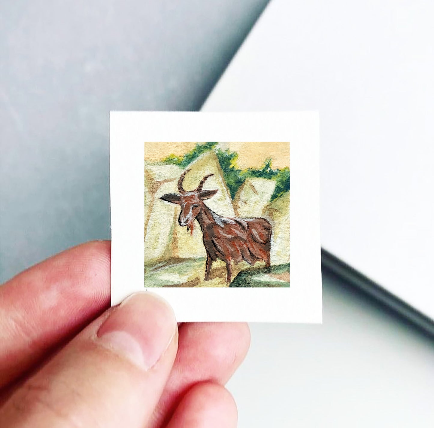 Mini 1" Garbage Goat Spokane Gouache Print