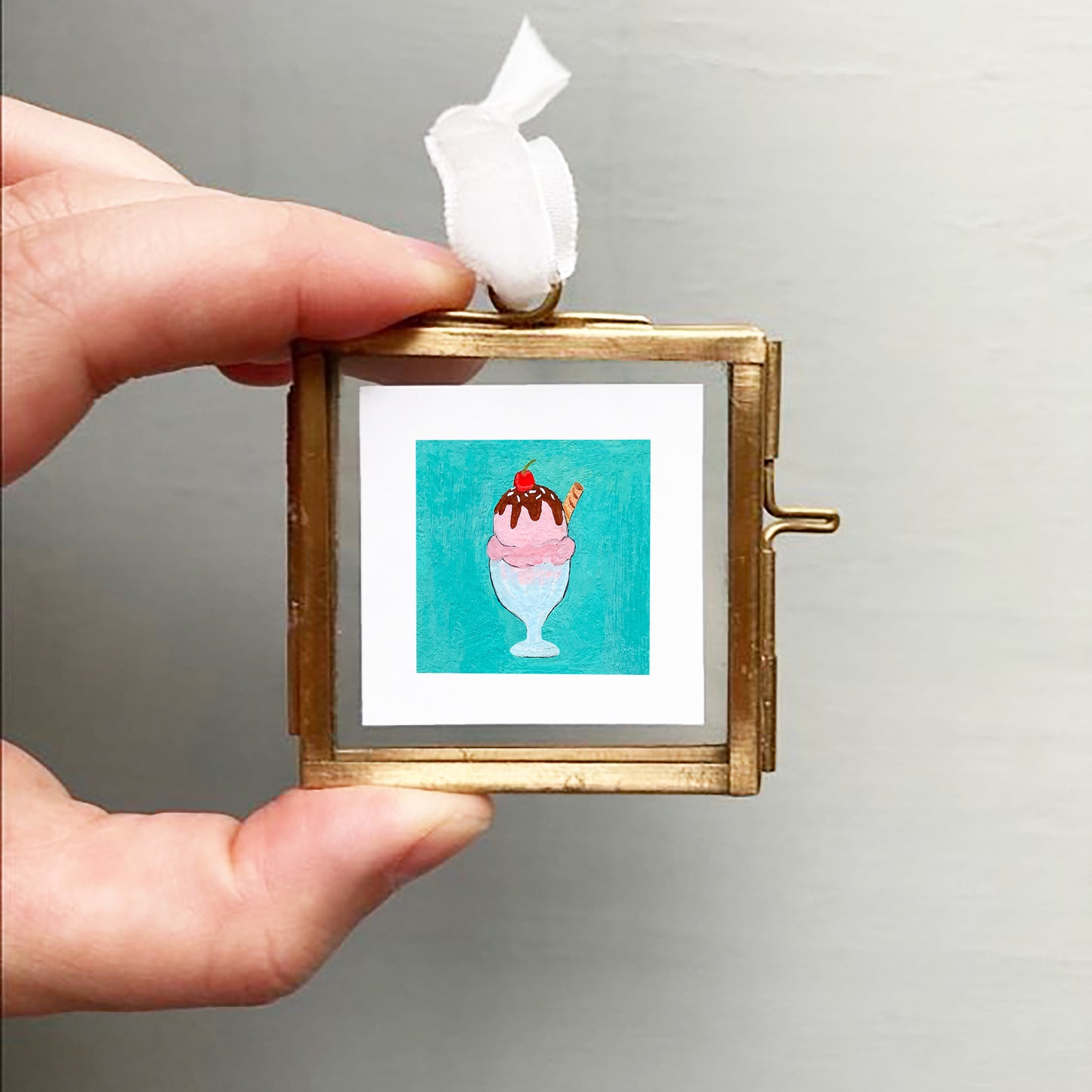 ORIGINAL Mini 1" Ice Cream Sundae Gouache Original Painting