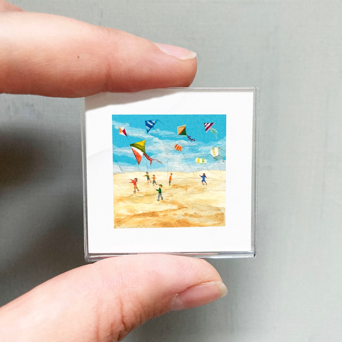 Mini 1" Flying Kites on the Beach Watercolor Print