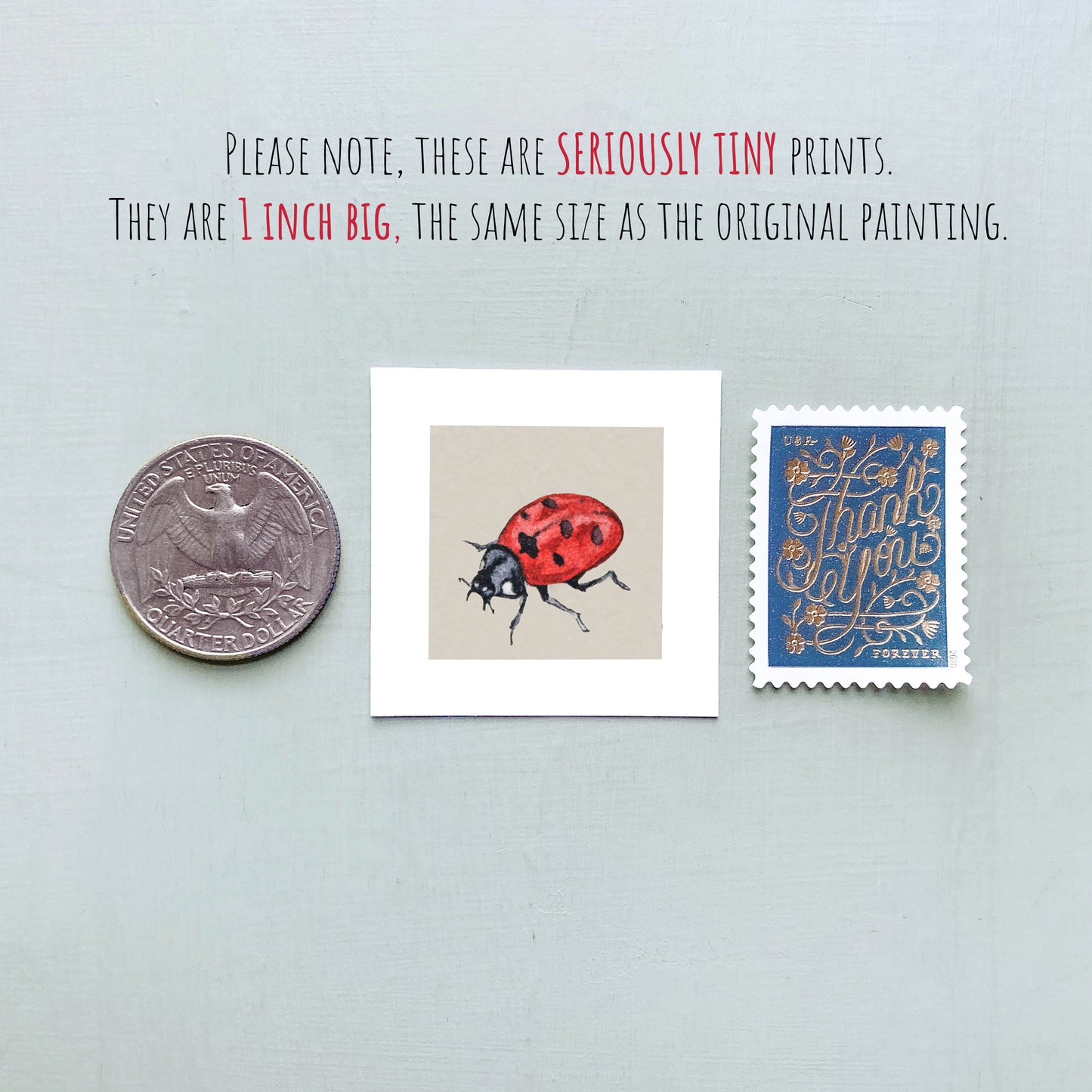 Mini 1" Ladybug Beetle Watercolor Print