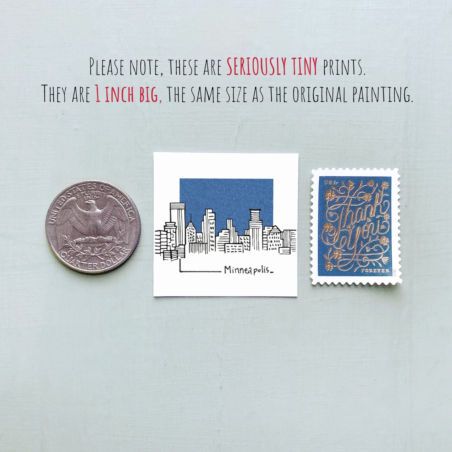 Mini Minneapolis, Minnesota 1.5" Watercolor and Ink Art PRINT