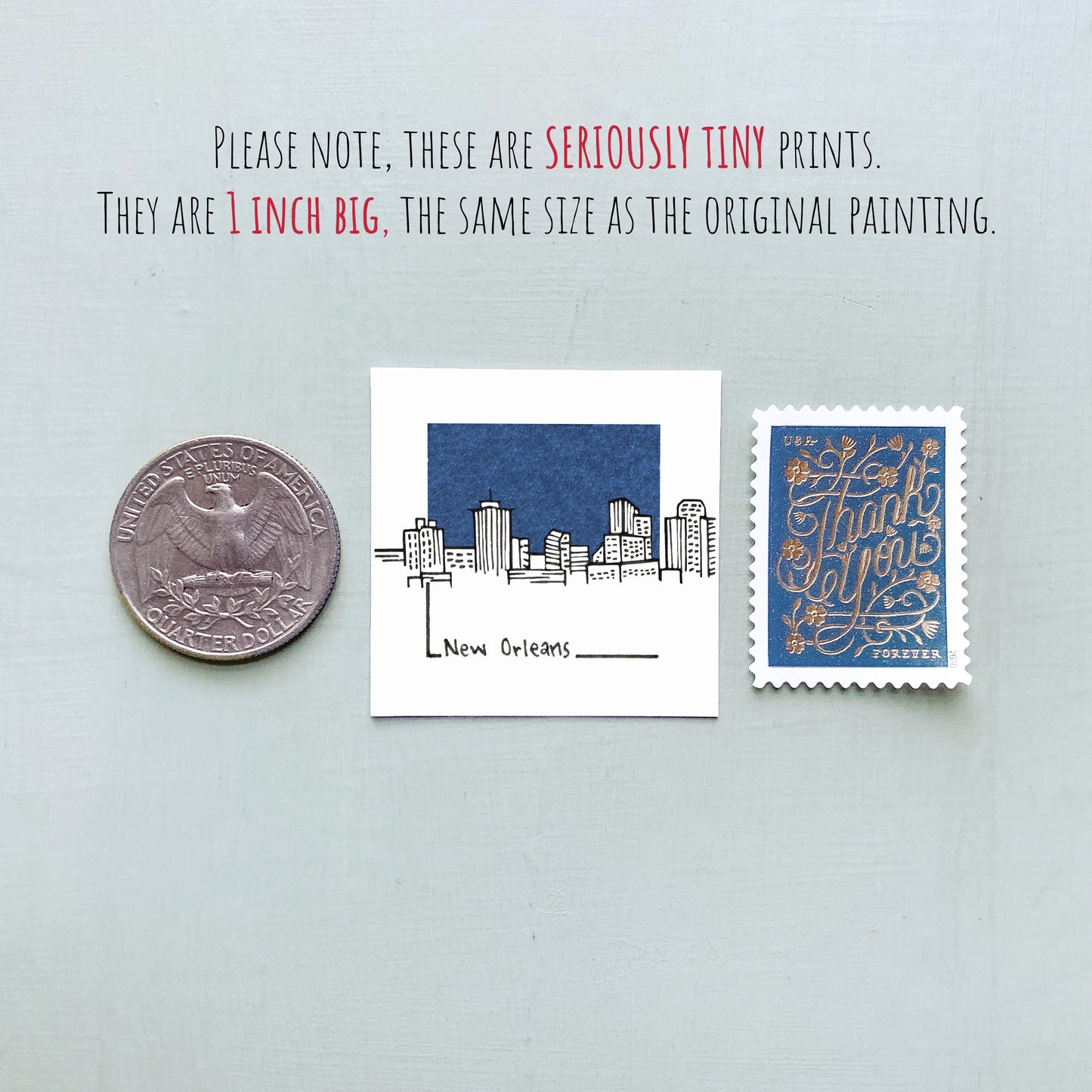 Mini New Orleans, Louisiana 1.5" Watercolor and Ink Art PRINT