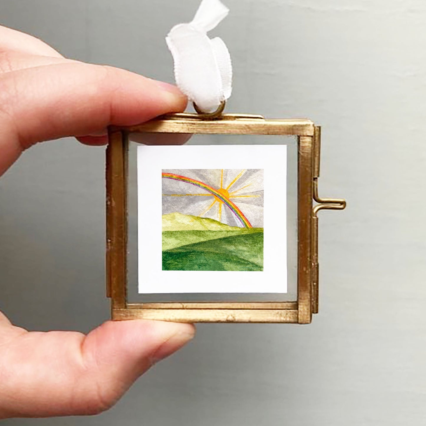 ORIGINAL Mini 1" Rainbow Spring Rainy Day Watercolor Painting
