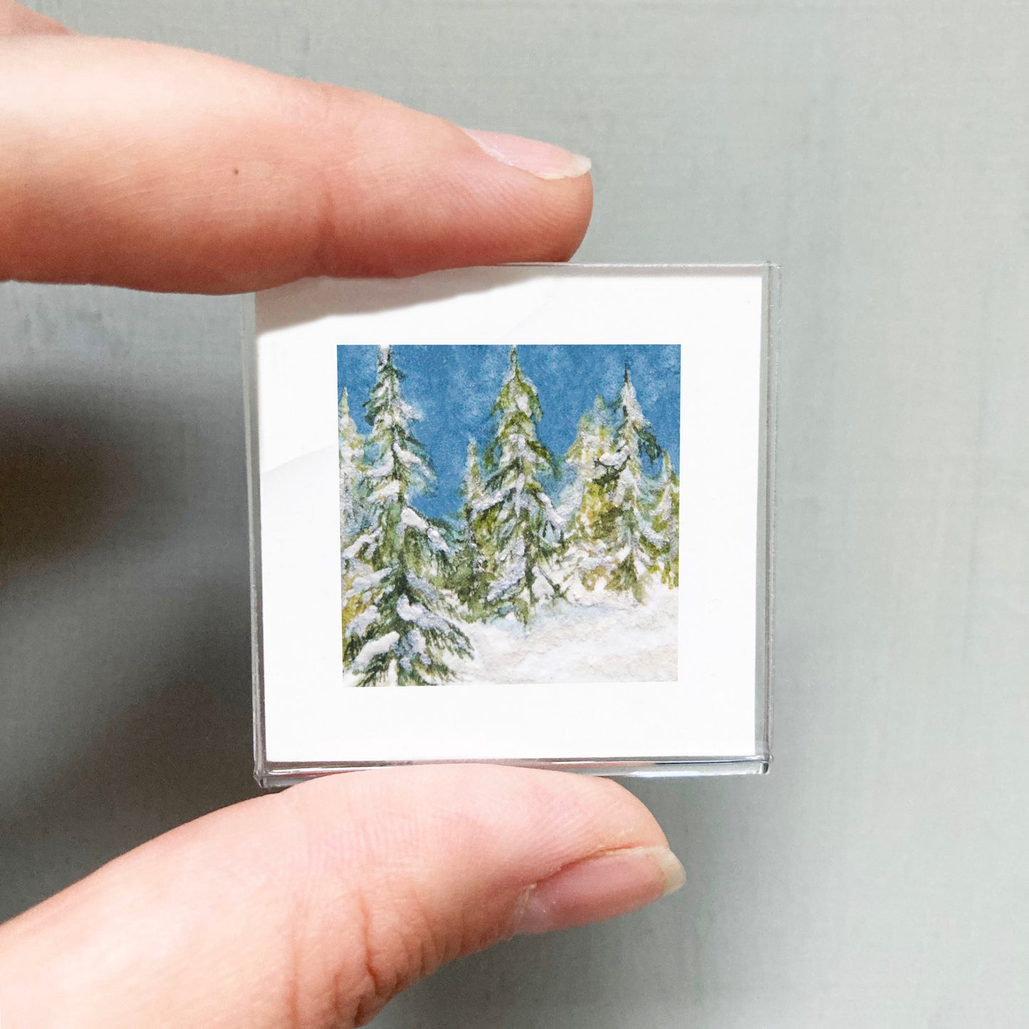 Mini 1" Snowy Pine Forest Watercolor Print