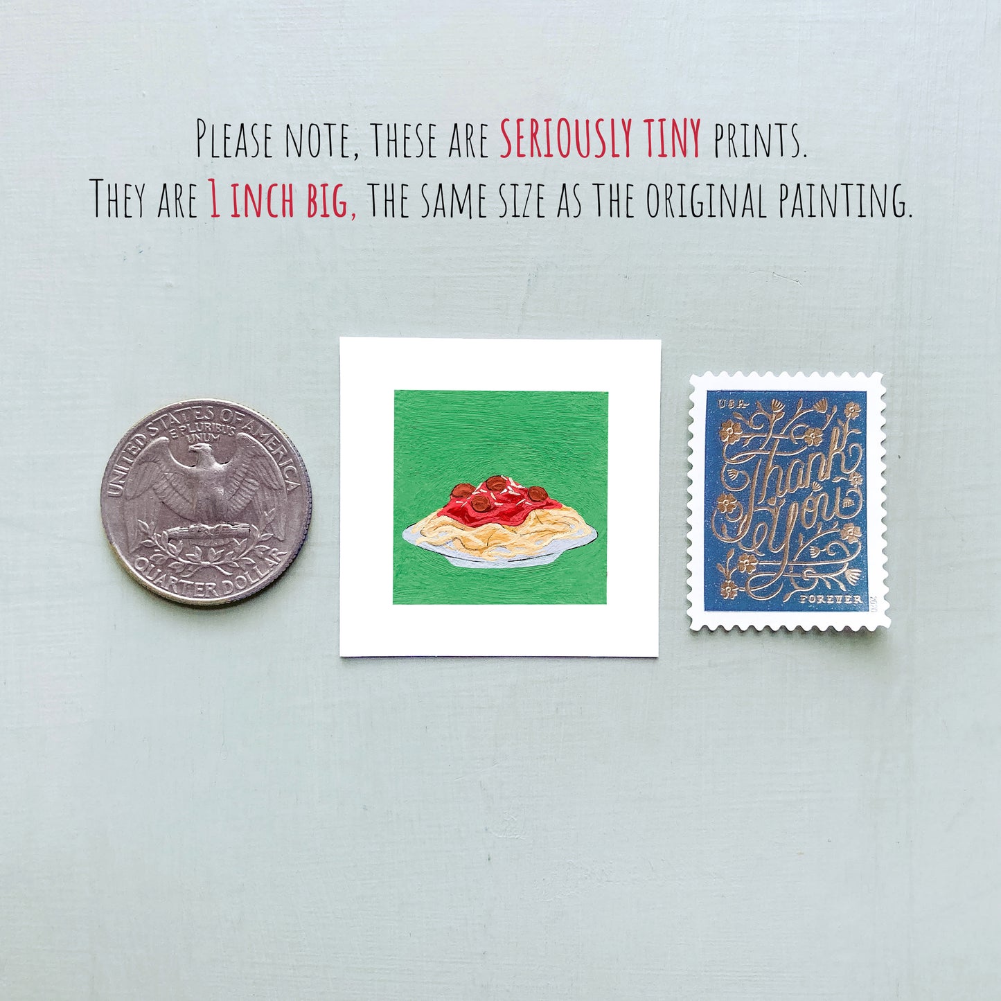 Mini 1" Spaghetti and Meatballs Gouache Art Print