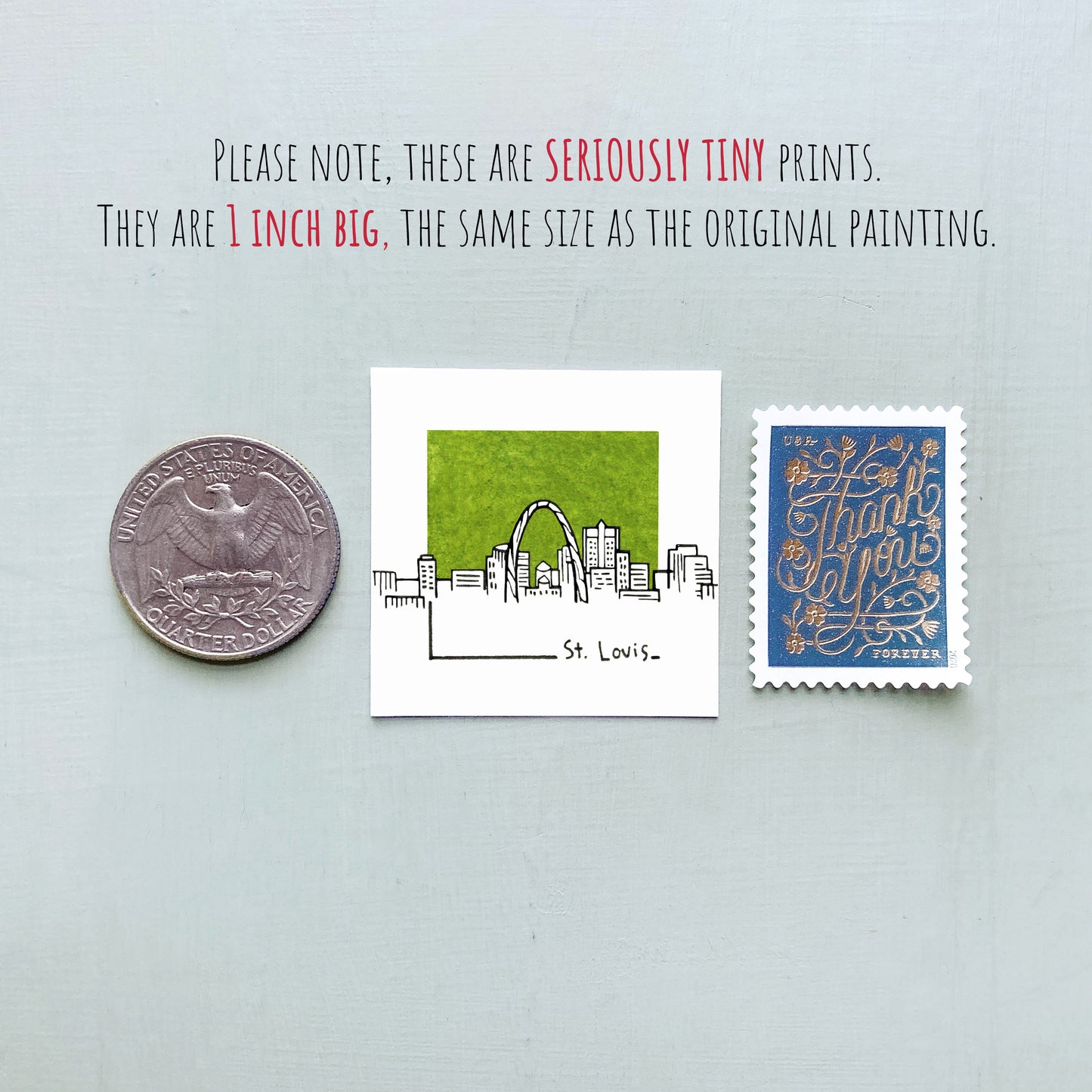 Mini St. Louis, Missouri 1.5" Watercolor and Ink Art PRINT
