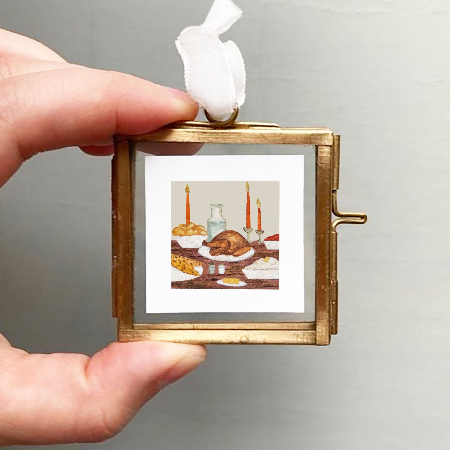 ORIGINAL Mini 1" Thanksgiving Turkey Dinner Watercolor Painting