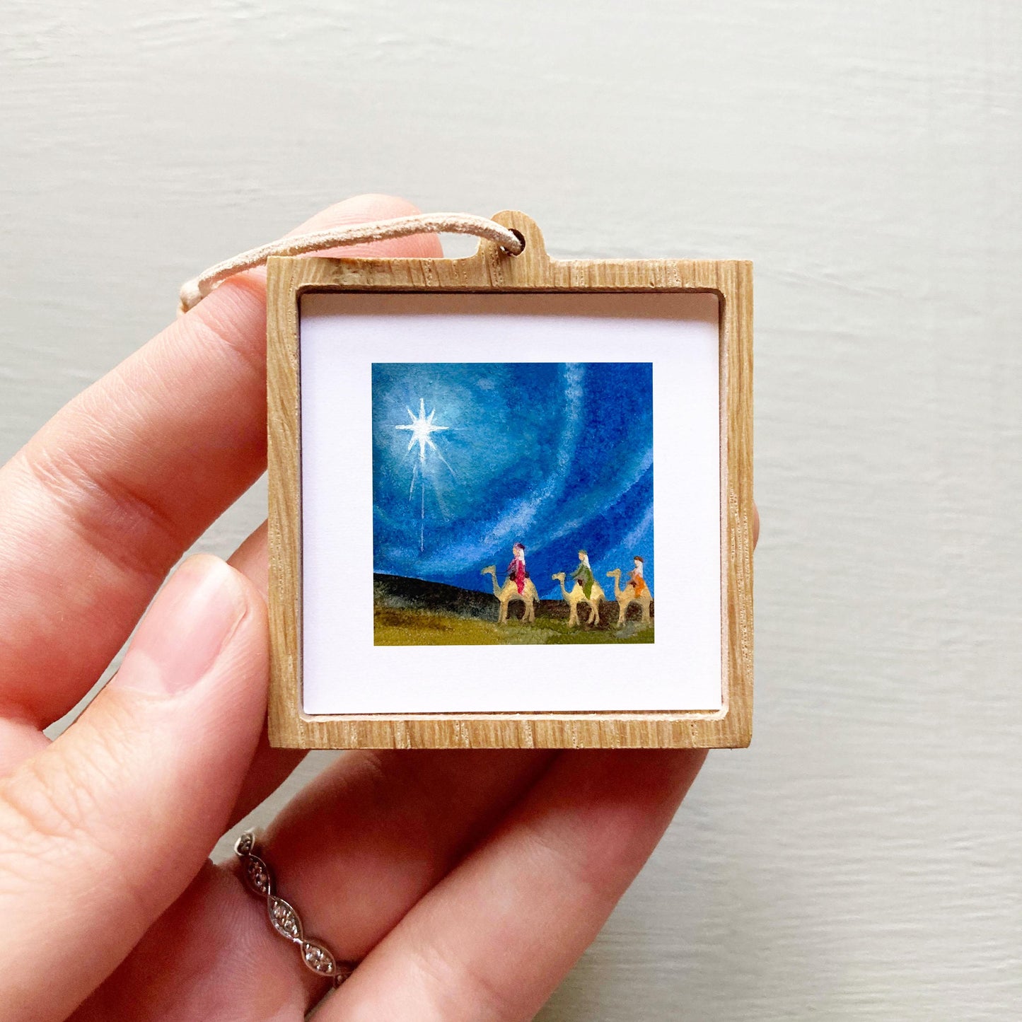 Mini 1" Wise Men Camels Nativity Christmas Winter Holiday Ornament Print Tiny Watercolor Art PRINT