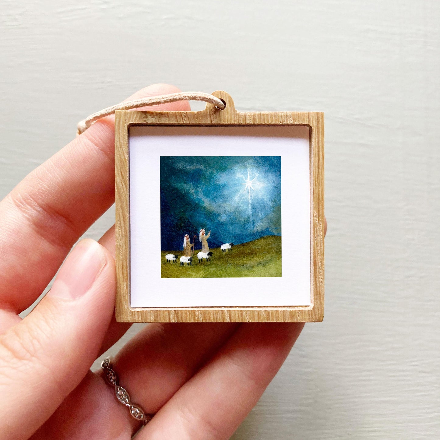Mini 1" Shepherds Nativity Christmas Winter Holiday Ornament Print Tiny Watercolor Art PRINT