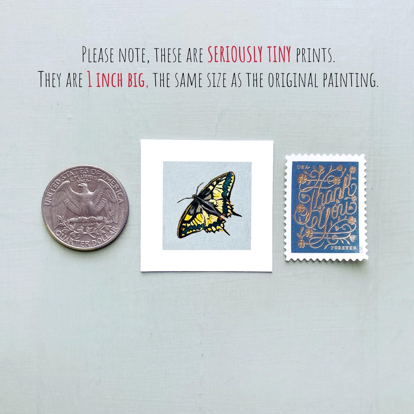 Mini 1" Swallowtail Butterfly Animal Print Tiny Watercolor Art PRINT