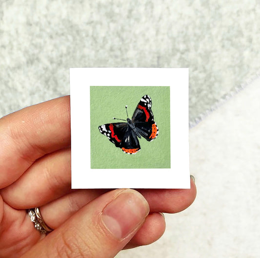 Mini 1" Red Admiral Butterfly Insect Print Tiny Watercolor  Art PRINT