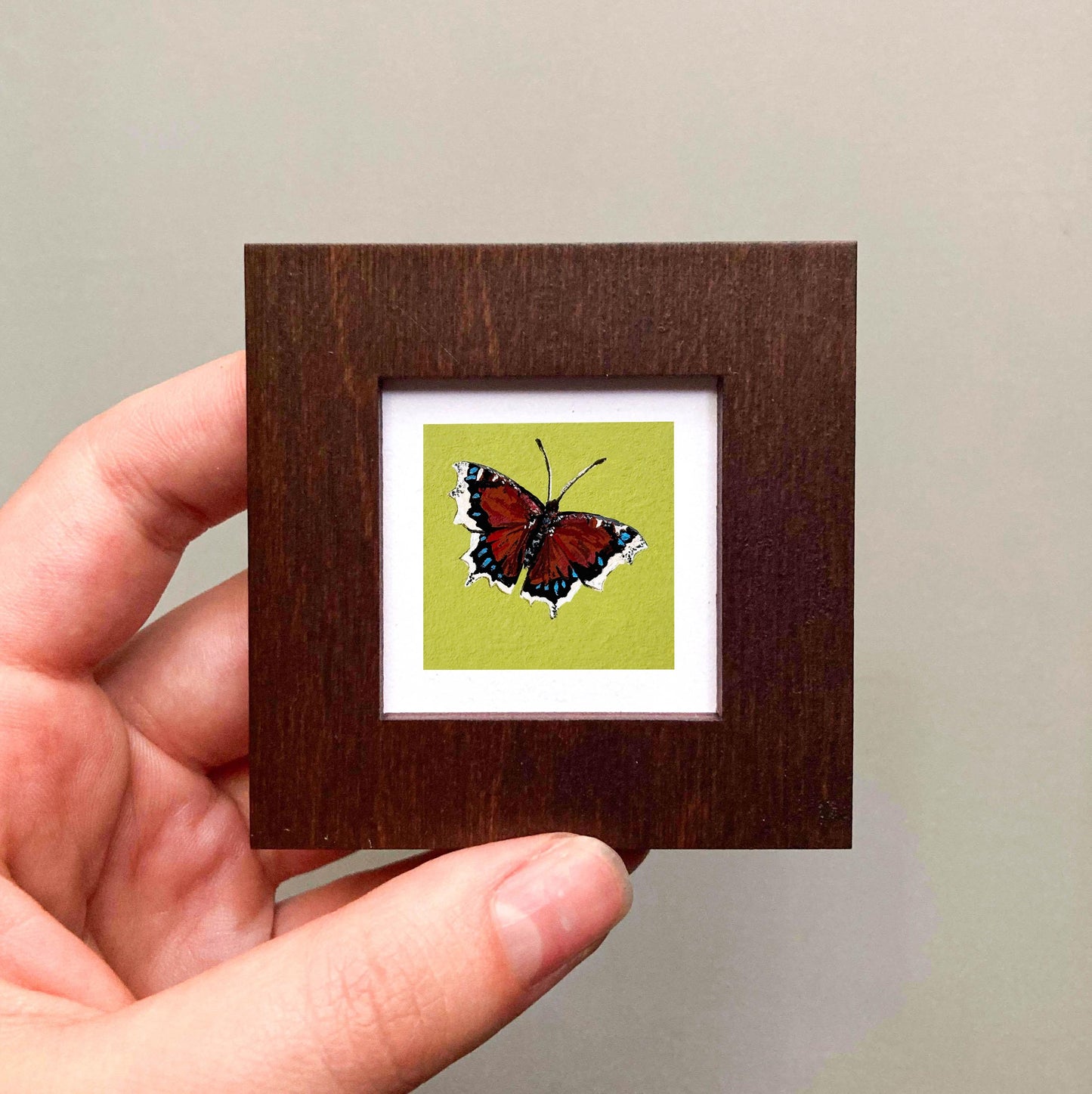 Mini 1" Mourning Cloak Butterfly Insect Print Tiny Watercolor Art PRINT
