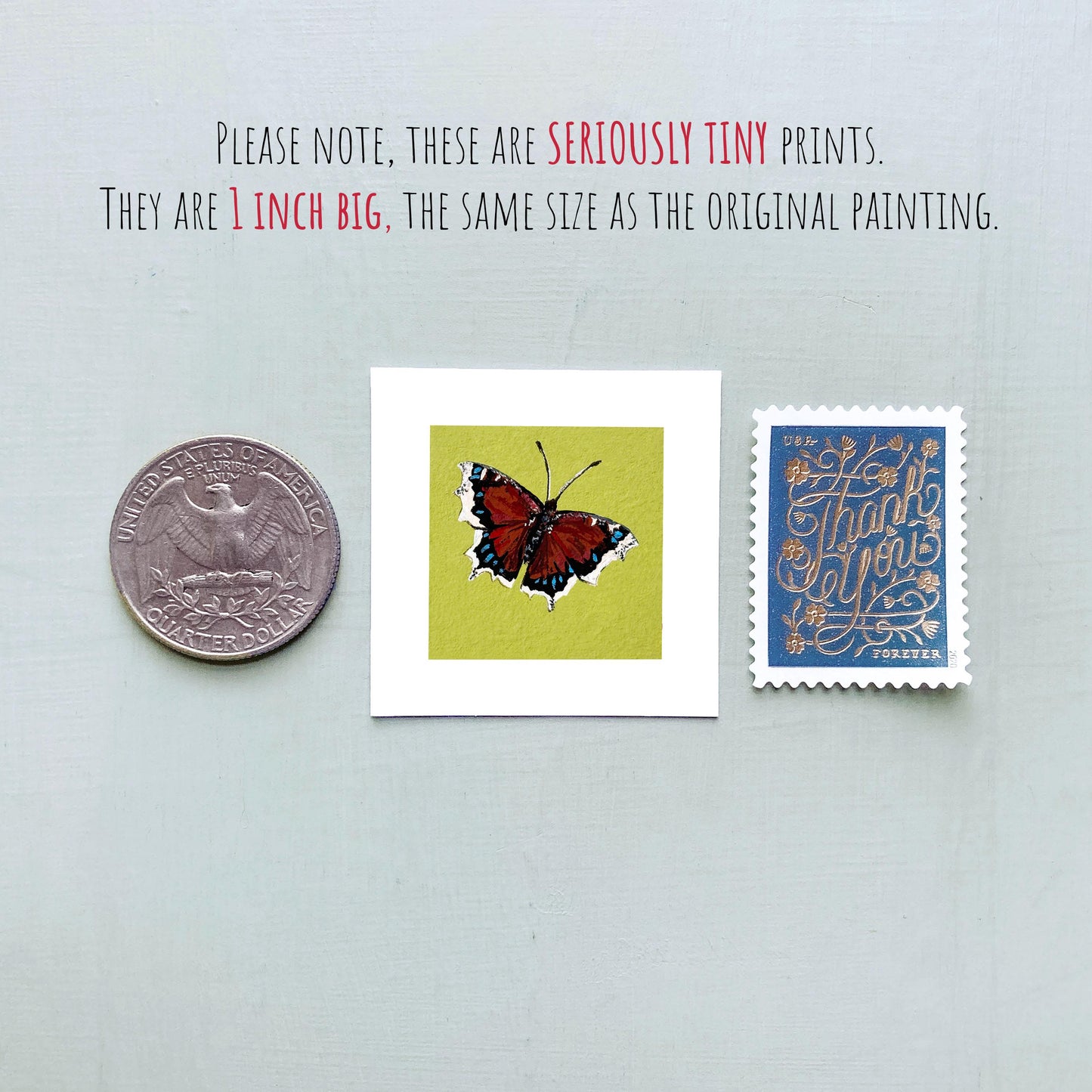Mini 1" Mourning Cloak Butterfly Insect Print Tiny Watercolor Art PRINT