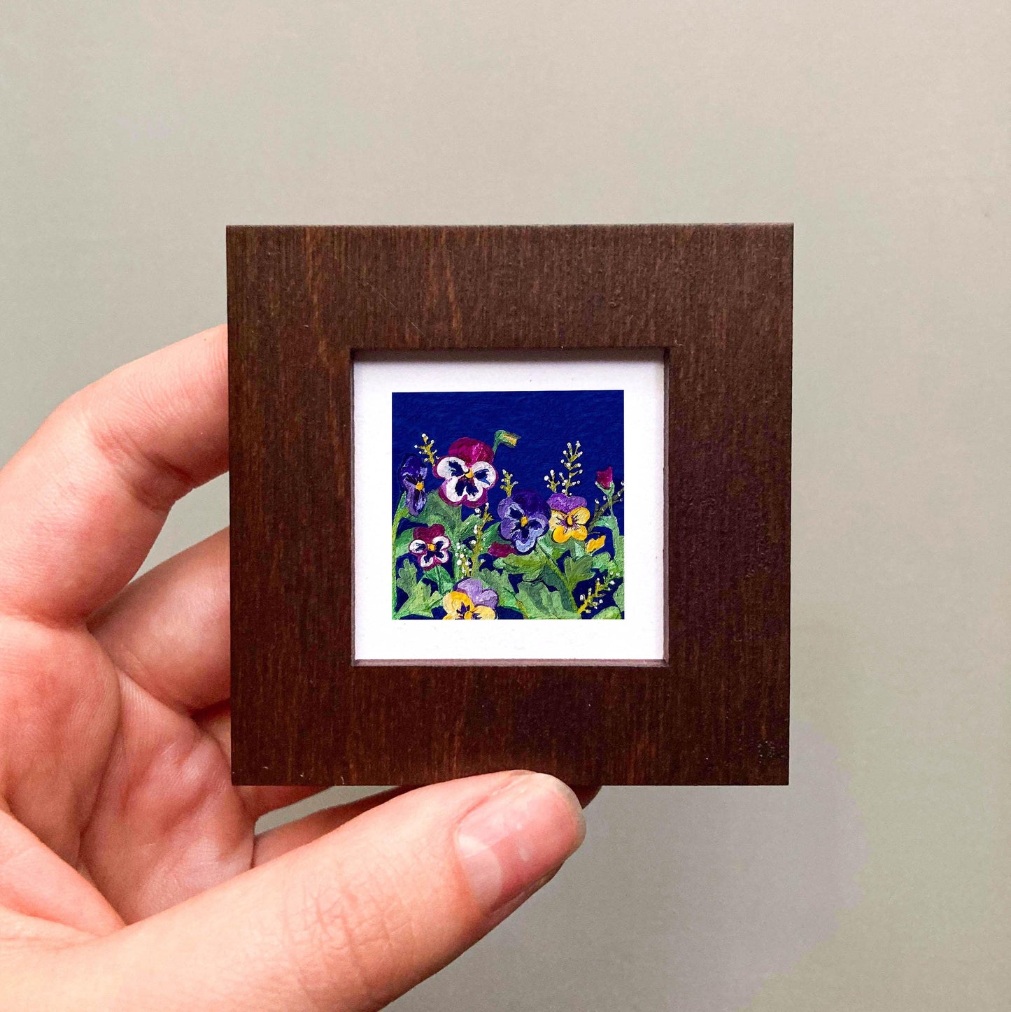 Mini 1" Violet Pansies February Birth Flower Art PRINT