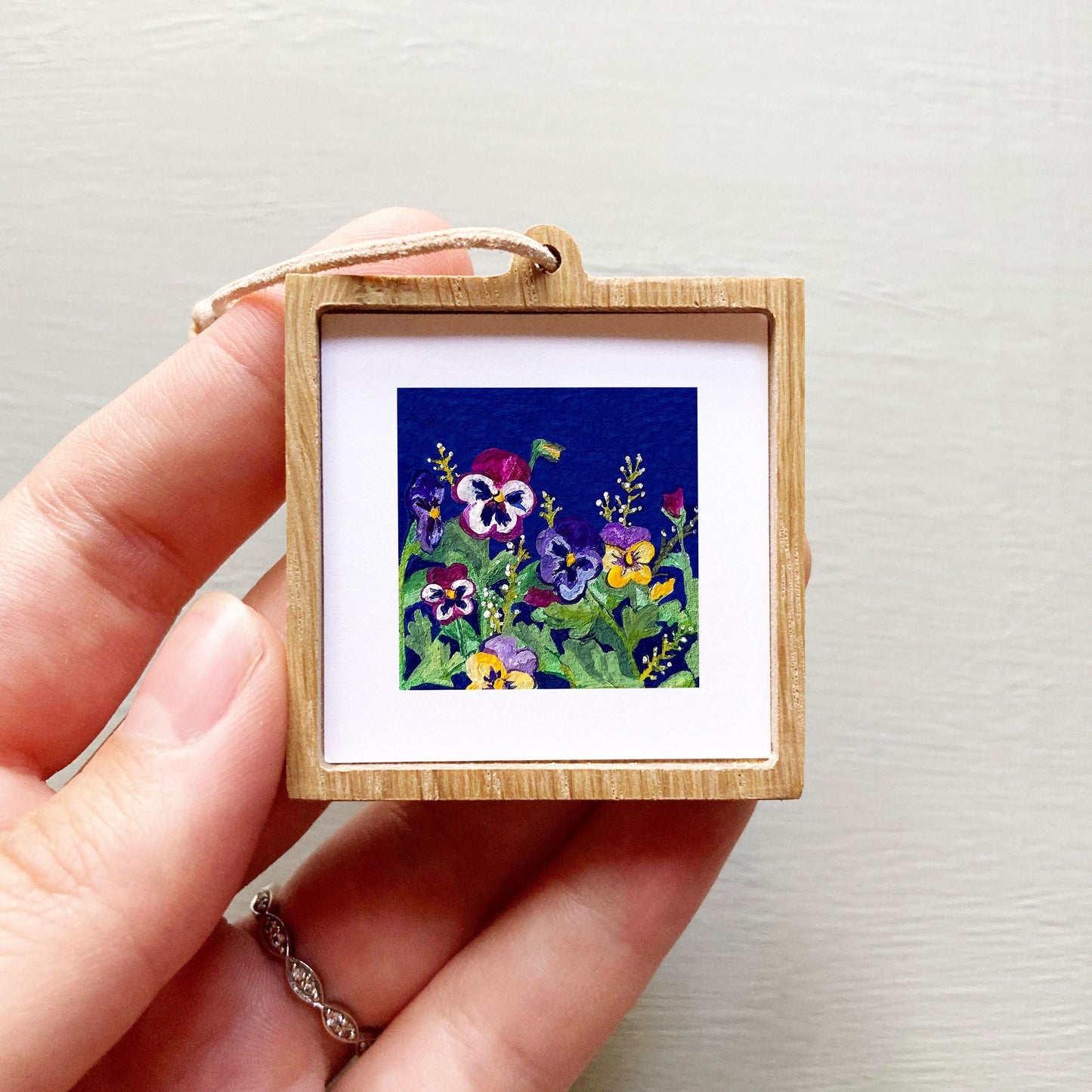 Mini 1" Violet Pansies February Birth Flower Art PRINT