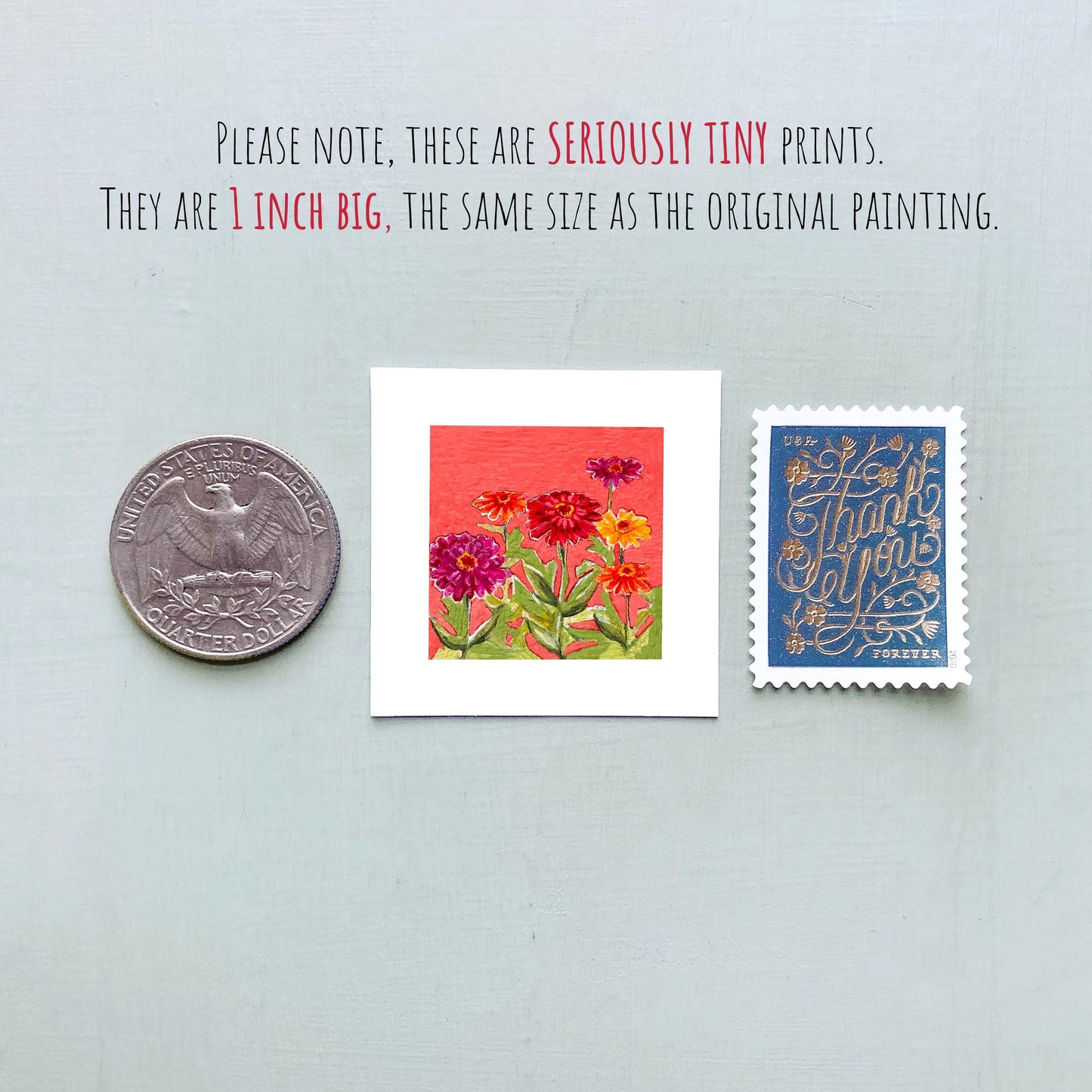 Mini 1" Zinnias Flower Art PRINT