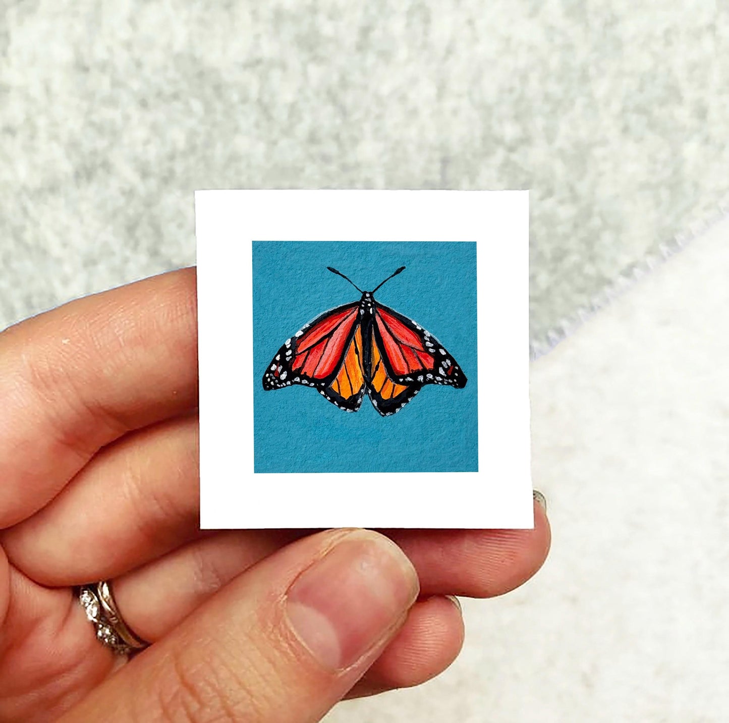 Mini 1" Monarch Butterfly Insect Print Tiny Watercolor Art PRINT
