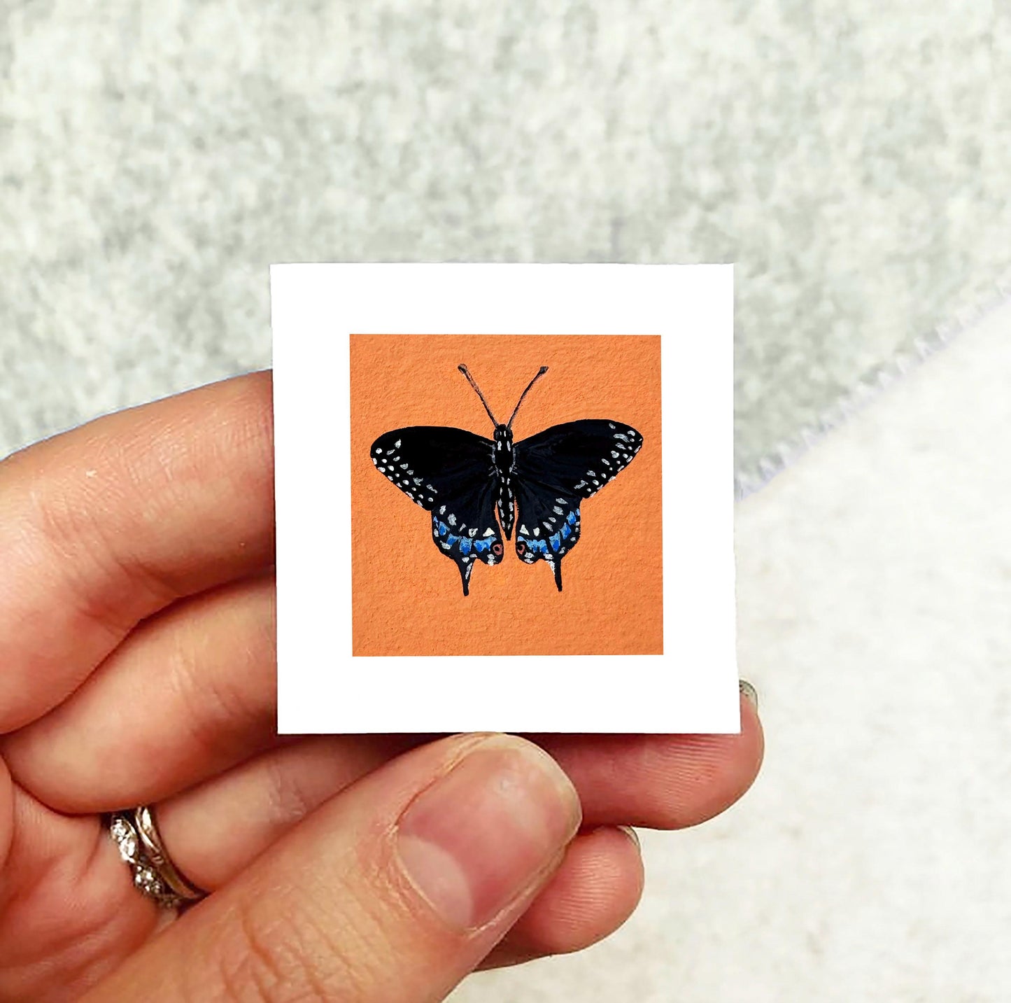 Mini 1" Black Swallowtail Butterfly Insect Print Tiny Watercolor Art PRINT