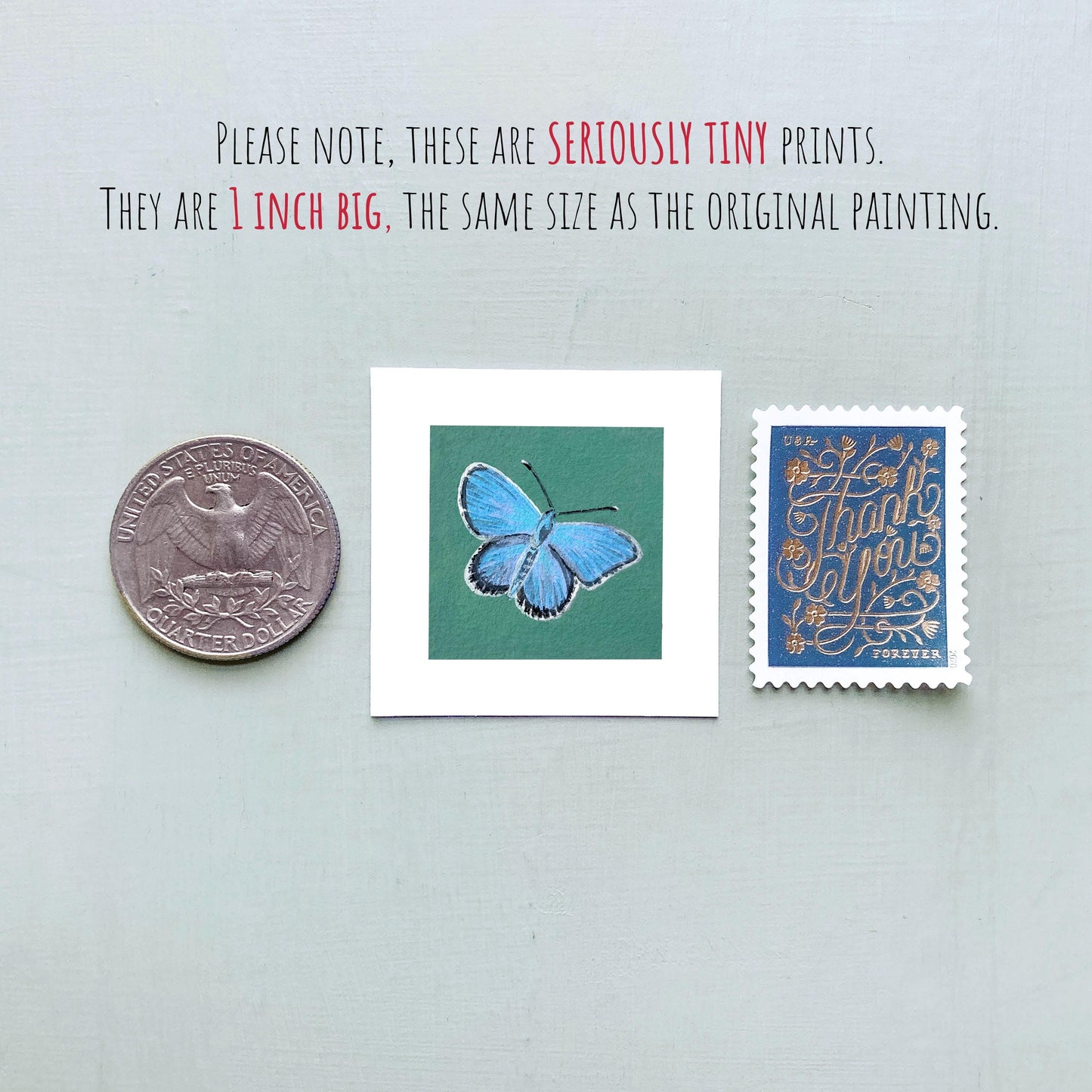 Mini 1" Common Blue Butterfly Insect Print Tiny Watercolor Art PRINT