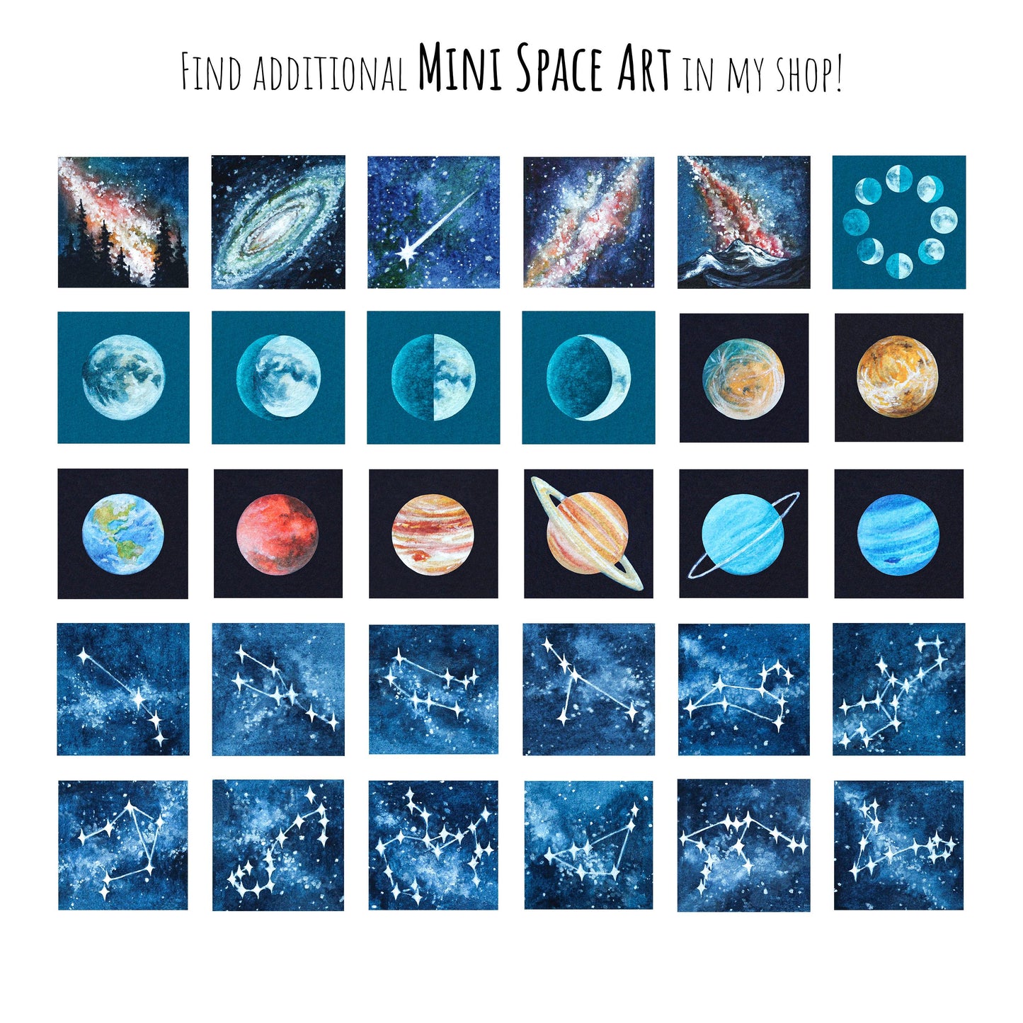 Set of 4 Tiny Moon Phases Prints