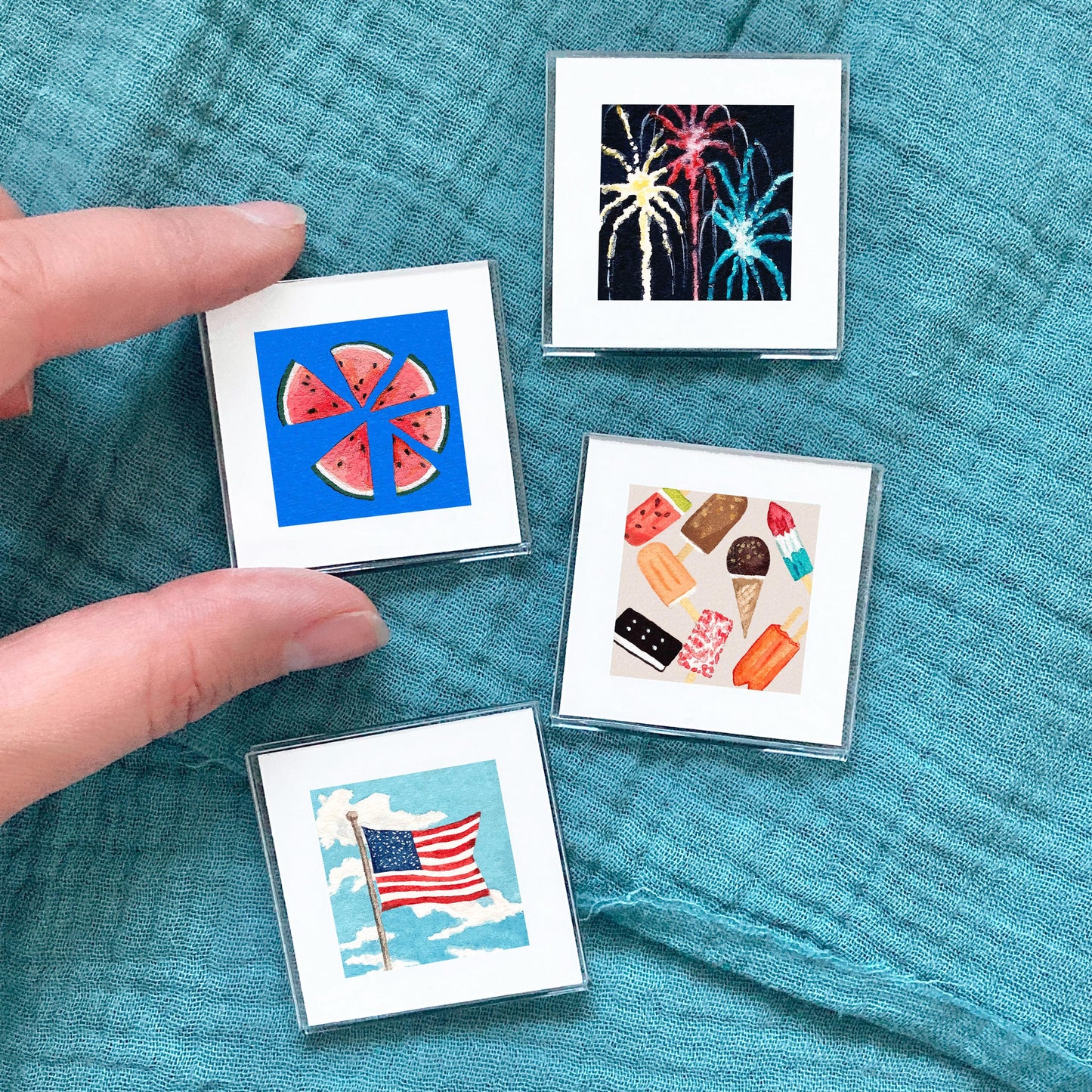 Set of 4 Tiny 4th of July America Prints