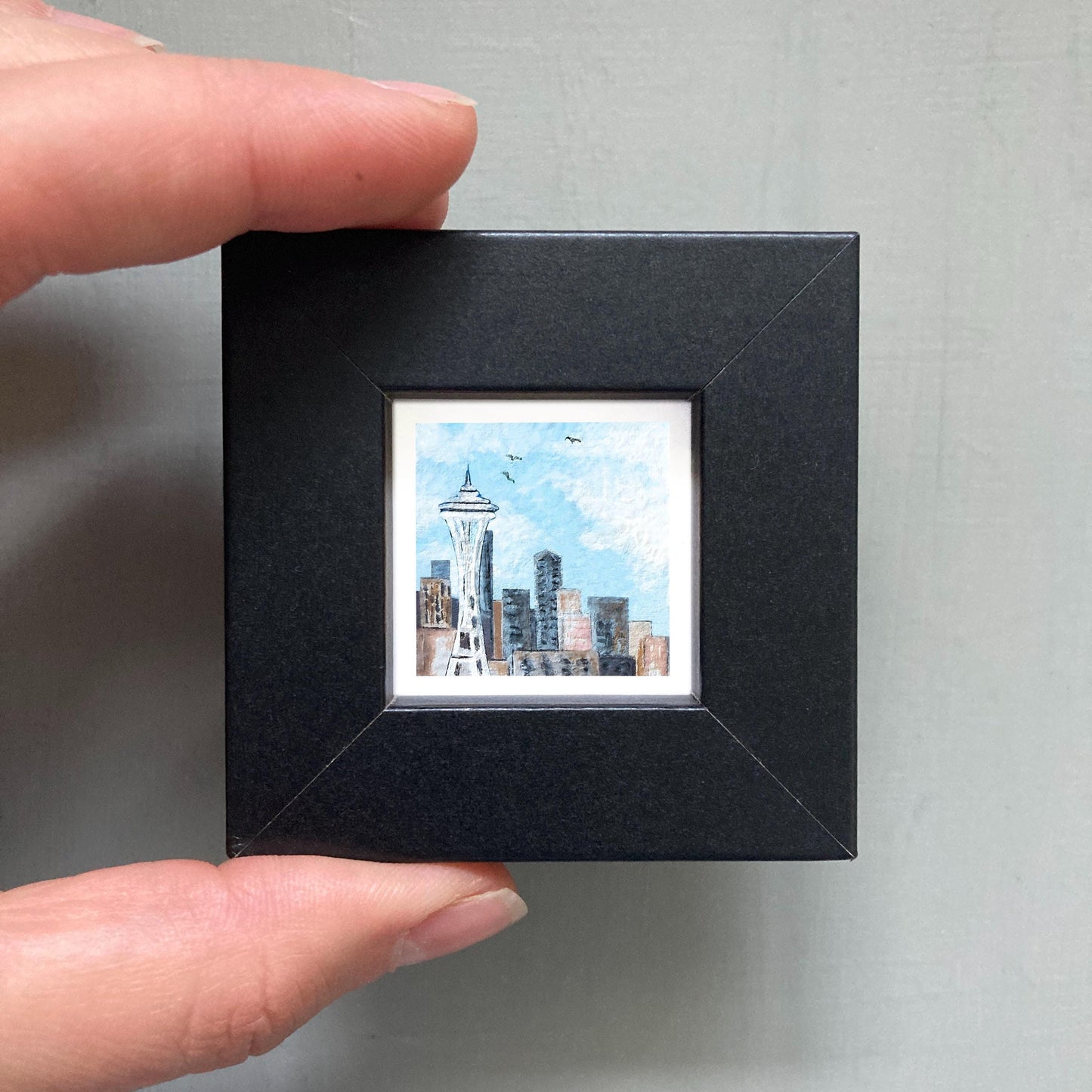 Mini 1" WA Space Needle Seattle Washington USA Roadtrip Tiny Gouache Art PRINT