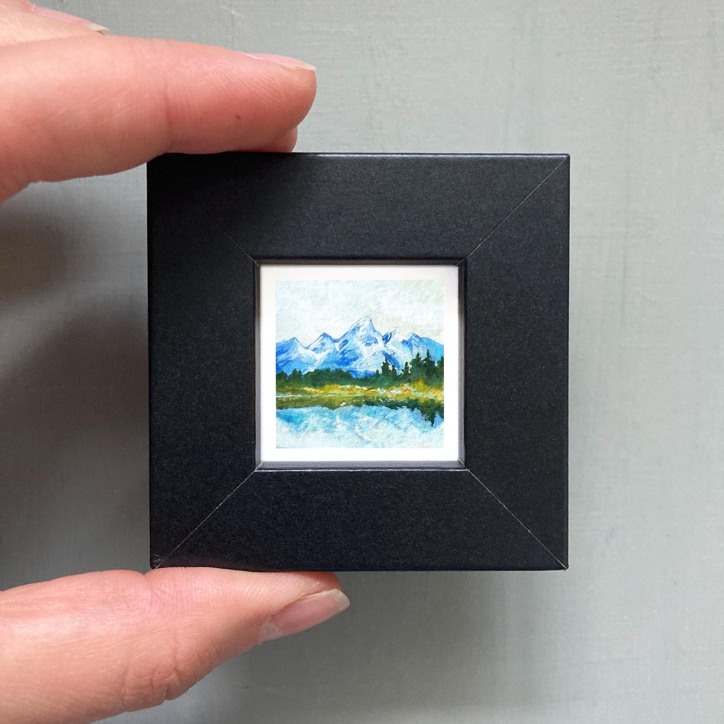 Mini 1" WY Grand Tetons National Park Wyoming USA Roadtrip Tiny Gouache Art PRINT