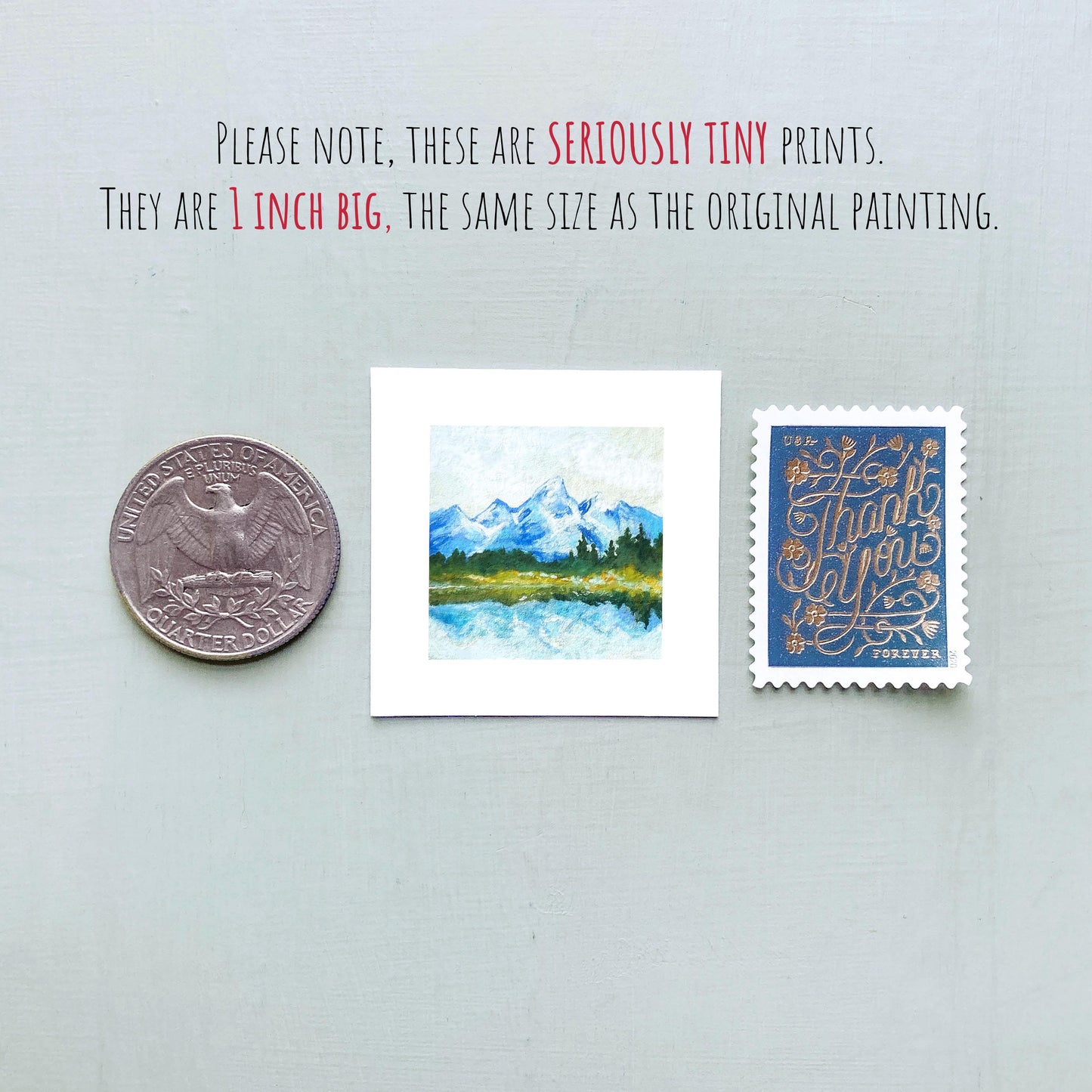 Mini 1" WY Grand Tetons National Park Wyoming USA Roadtrip Tiny Gouache Art PRINT