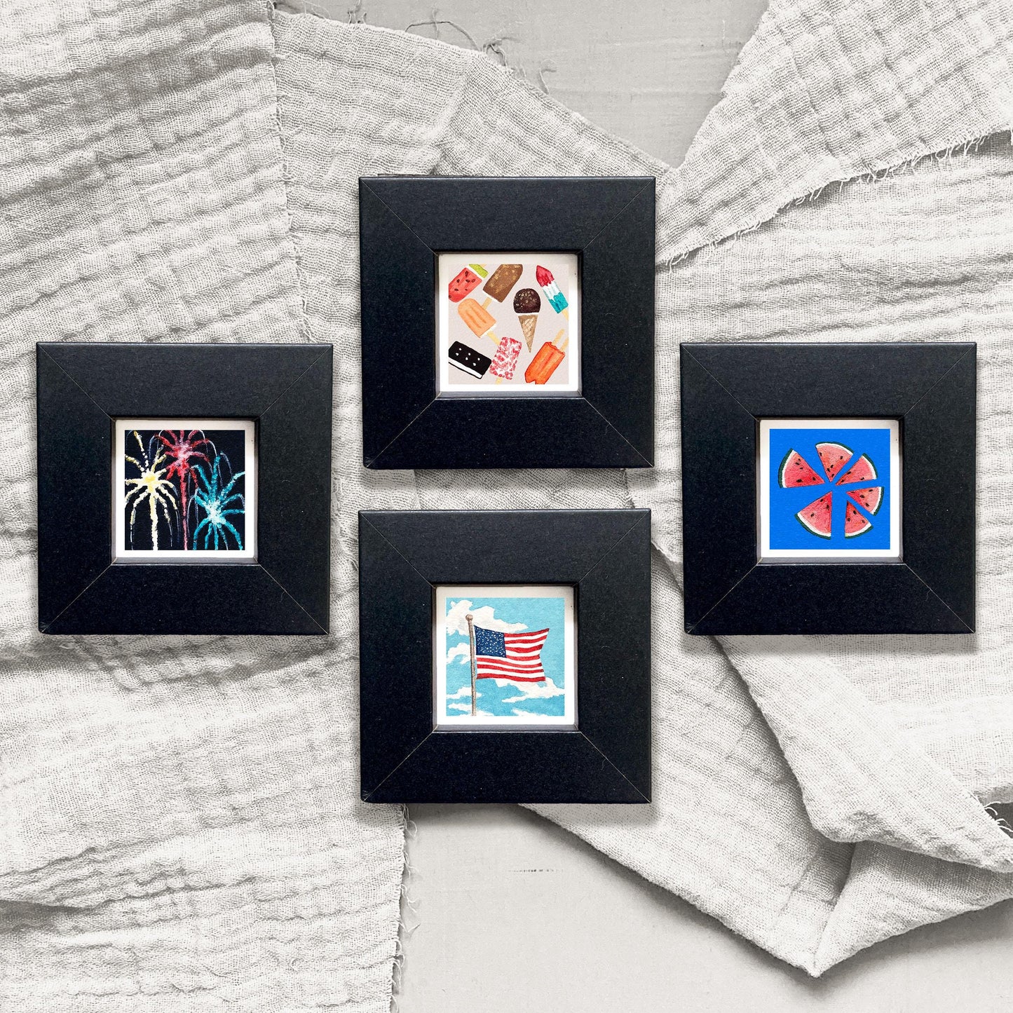 Set of 4 Tiny 4th of July America Prints