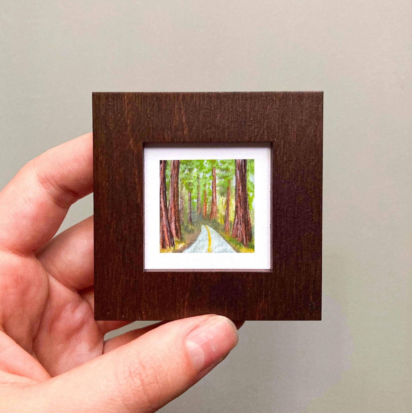 Mini 1" CA Redwoods National Park California USA Roadtrip Tiny Gouache Art PRINT