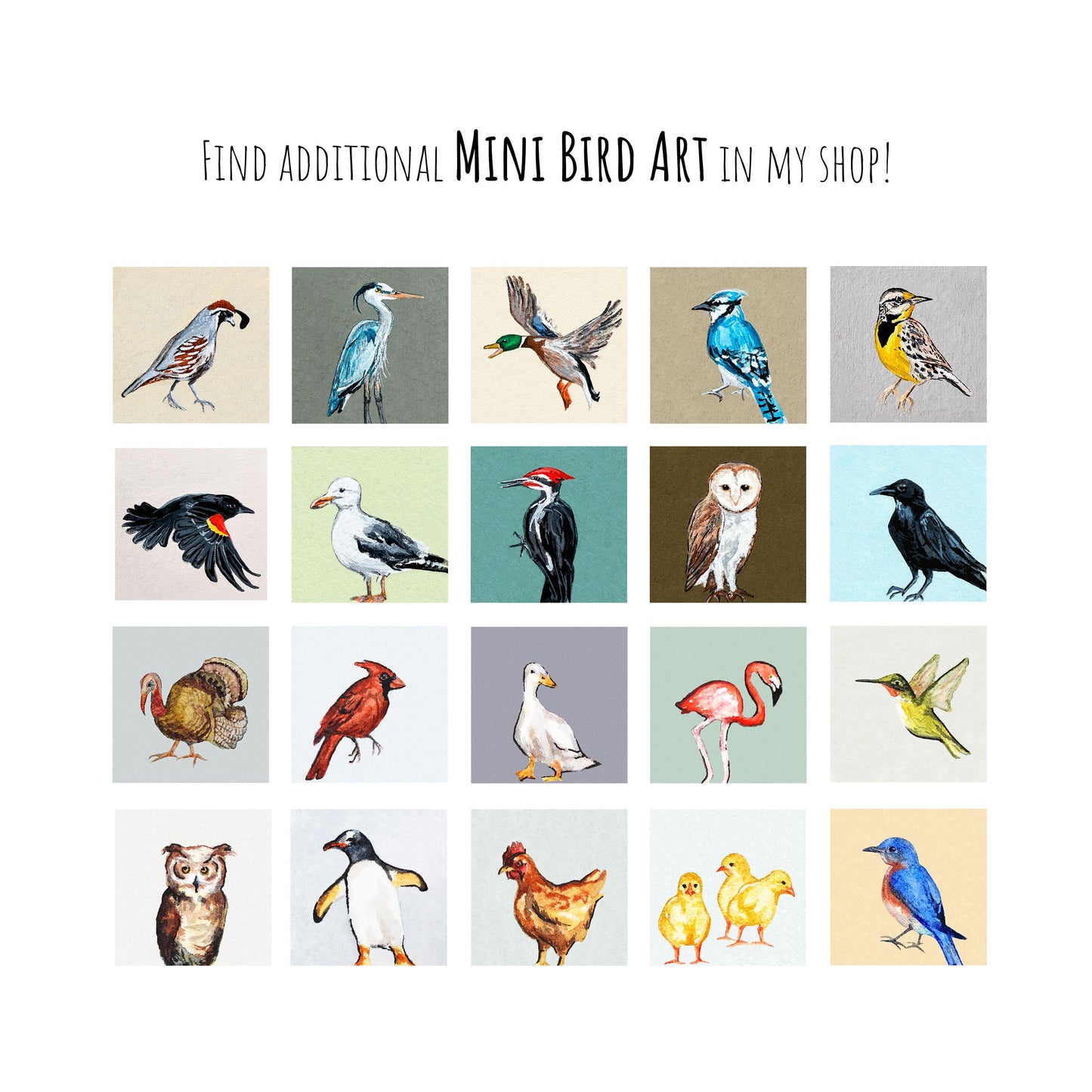 Mini 1" Western Meadowlark Bird Print Tiny Gouache Art PRINT