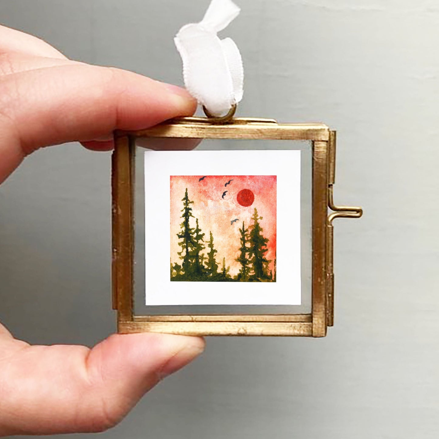 Mini 1" Pine Forest Sunset Watercolor Print