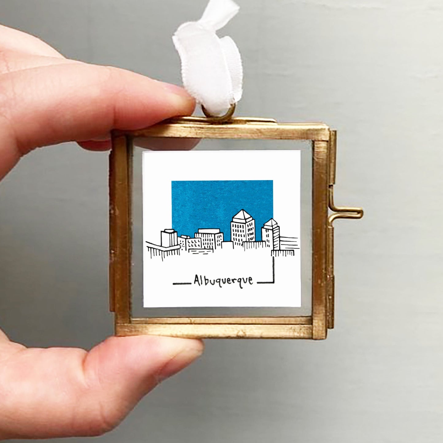 Mini Albuquerque, New Mexico Skyline 1.5" Watercolor and Ink Art PRINT
