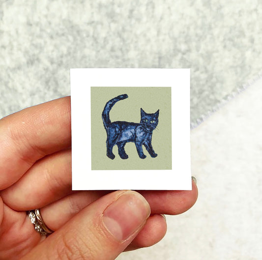 Mini 1" Black Cat Watercolor Print