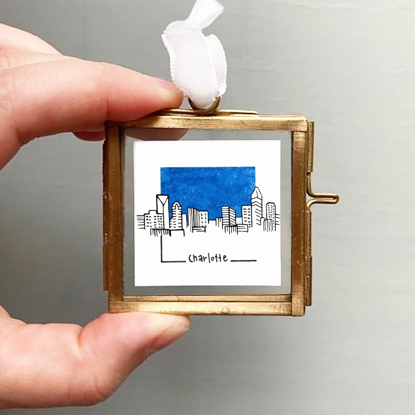 Mini Charlotte, North Carolina Skyline 1.5" Watercolor and Ink Art PRINT