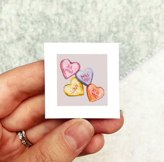 Mini 1" Conversation Hearts Candy Watercolor Print