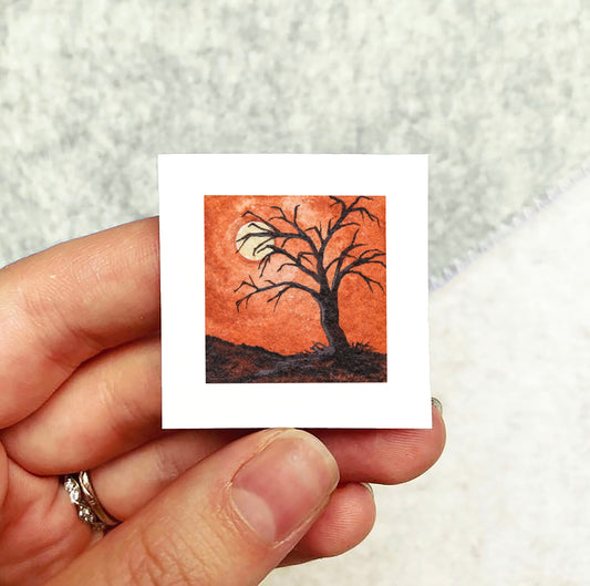 Mini 1" Spooky Tree Watercolor Print